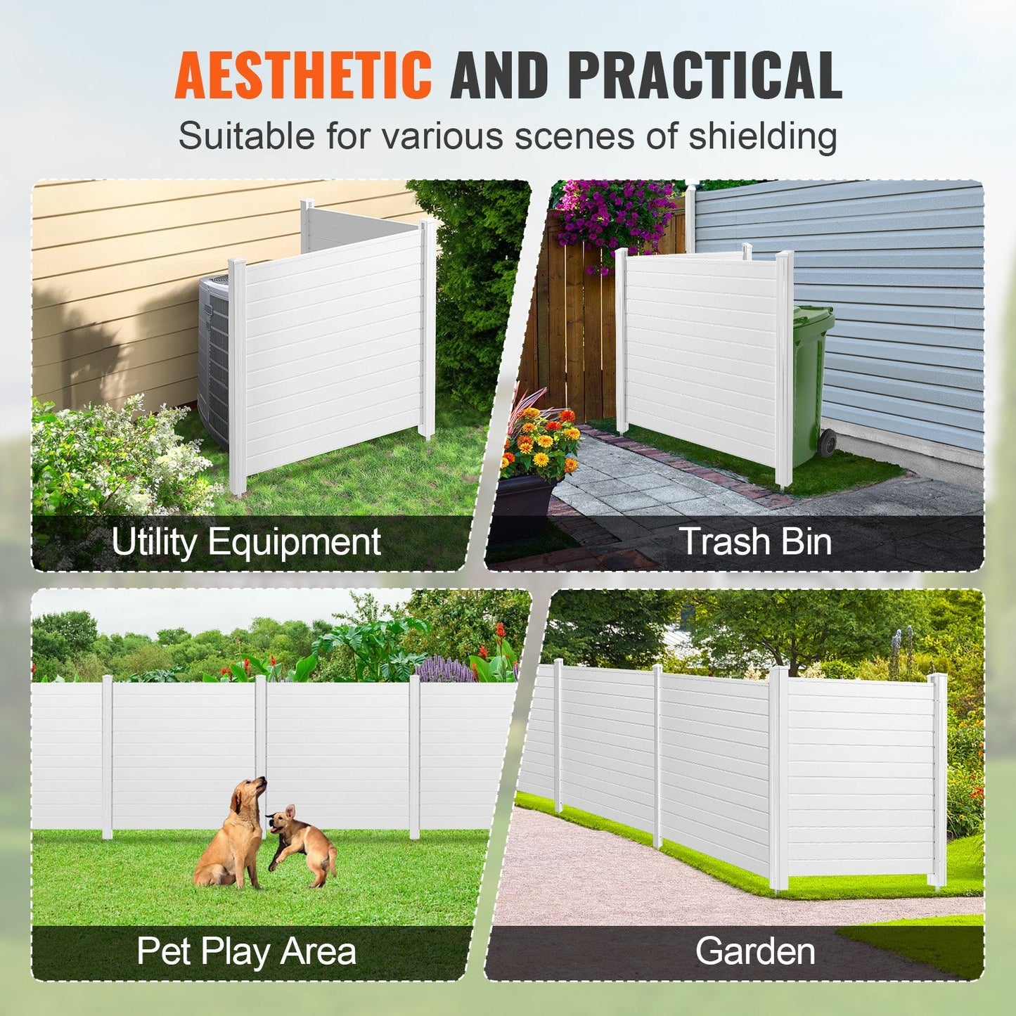 Outdoor Privacy Fence Panels, 2 Sides, 1.27m x 1.27m, Durable PVC Design