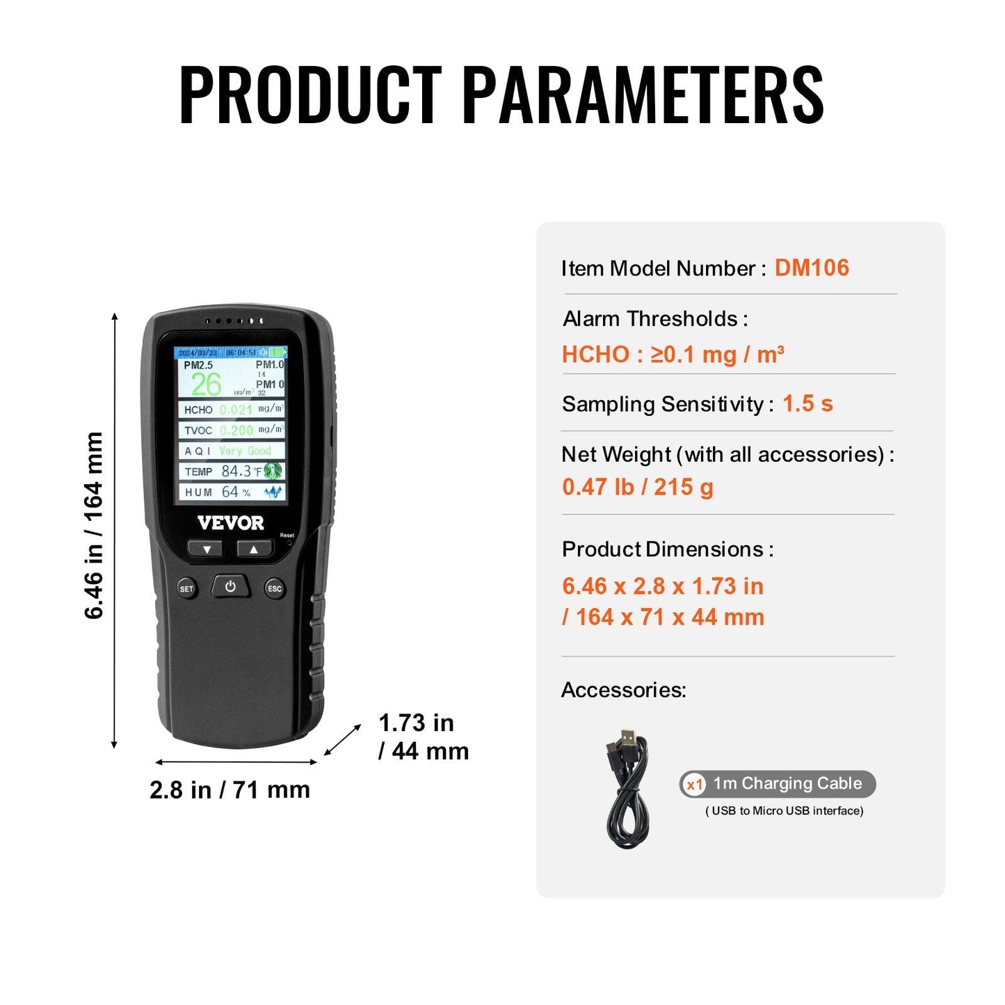 8-in-1 Air Quality Monitor with PM, HCHO, TVOC, and Humidity Detection