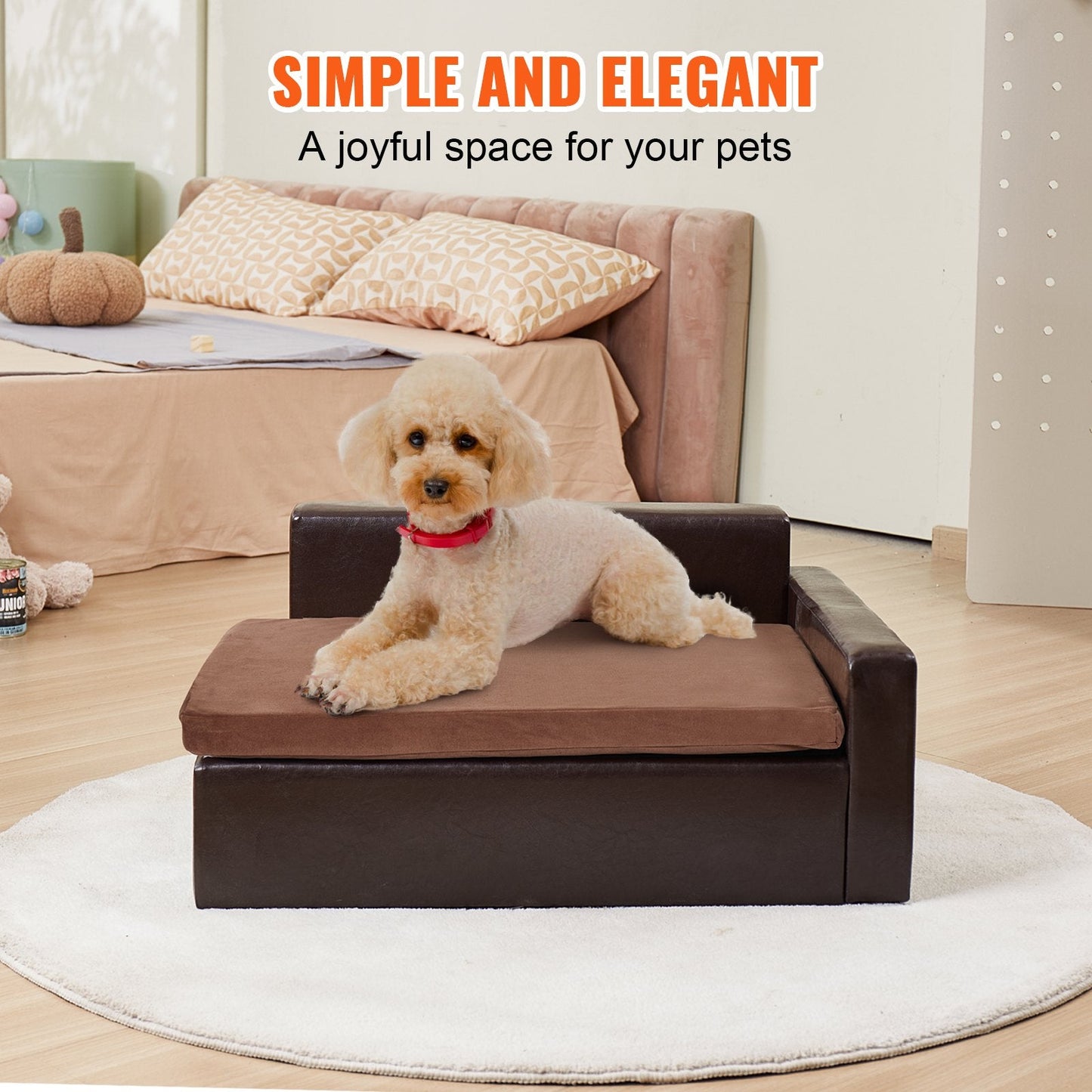 Stylish Leather Pet Sofa Bed for Medium Pets, 0.71x0.51x0.34m, 50 kg Capacity, Black