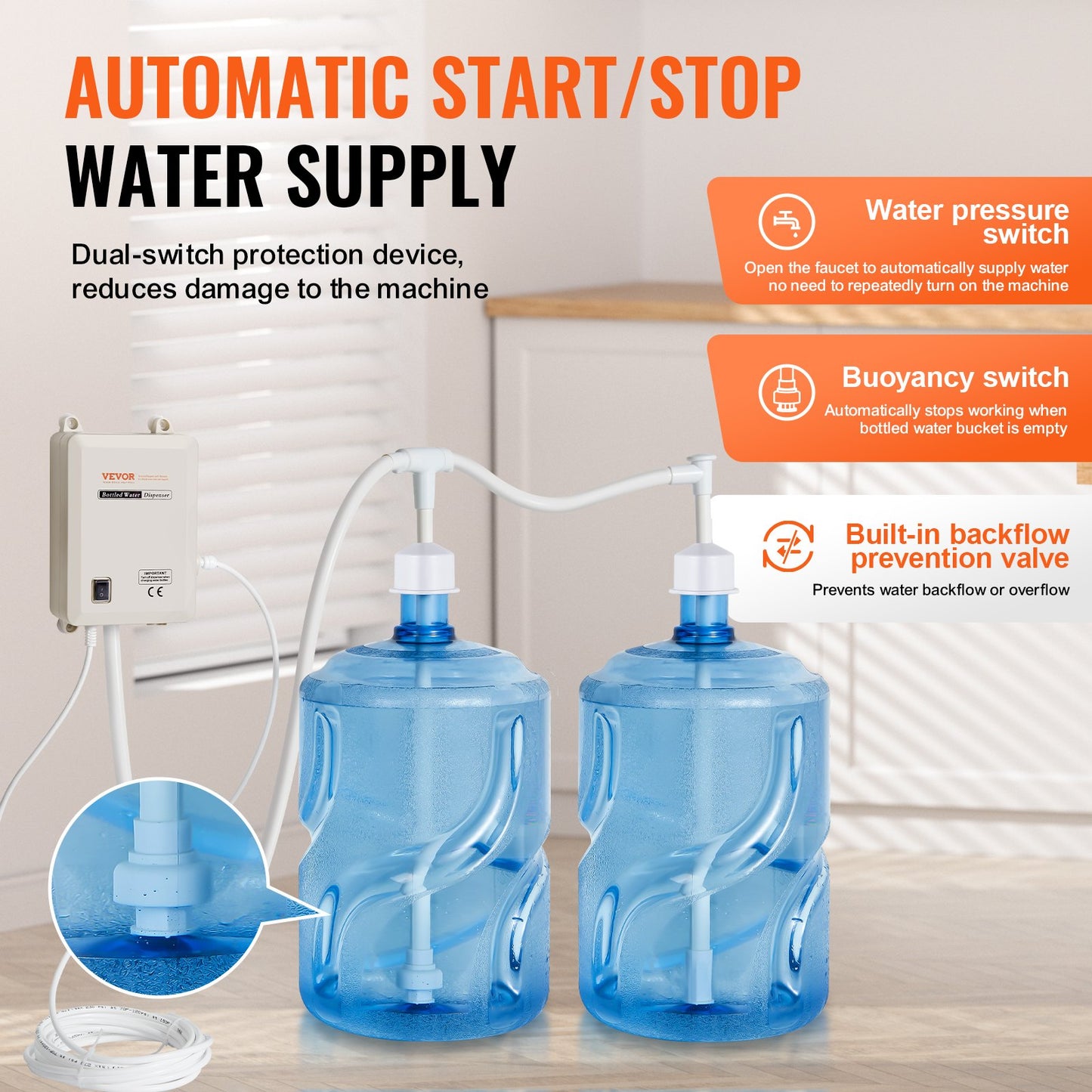 VEVOR Bottled Water Dispenser Pump System, 2x5 Gallon Dispensing System, Automatic