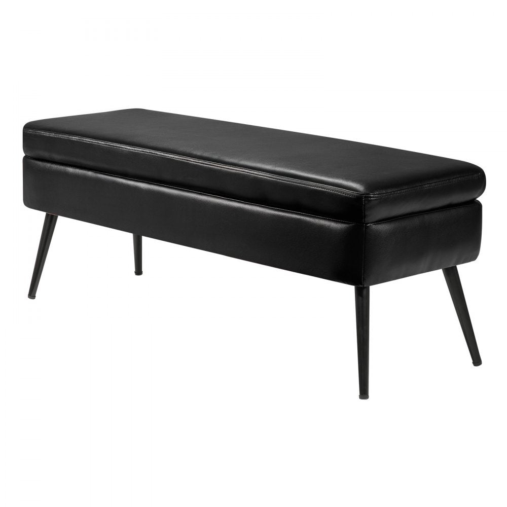 PU Leather Storage Ottoman Bench Shoe Seat with Storage & Metal Legs 1200 x 400 x 450 mm Black