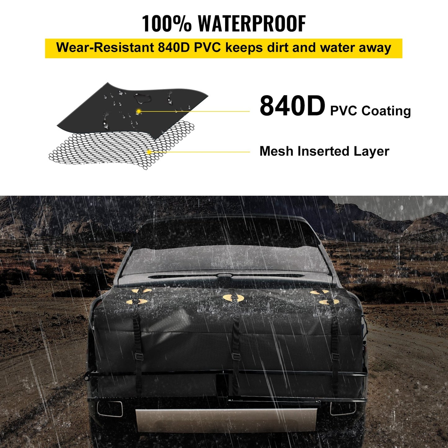 VEVOR Hitch Cargo Carrier Bag, Waterproof 840D PVC, 47\"x20\"x20\" (11 Cubic Feet),