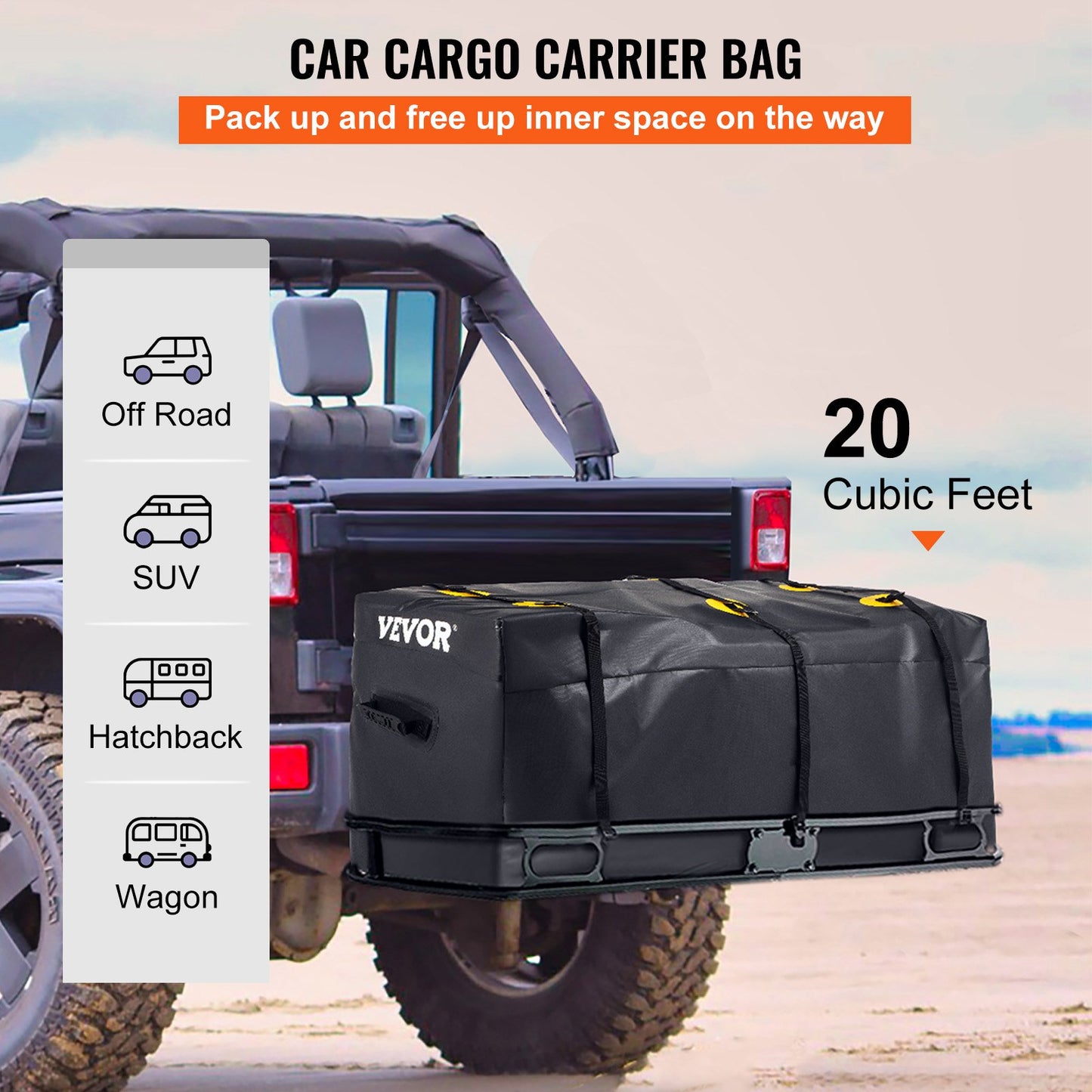VEVOR Hitch Cargo Carrier Bag, Waterproof 840D PVC, 59"x24"x24" (20 Cubic Feet),
