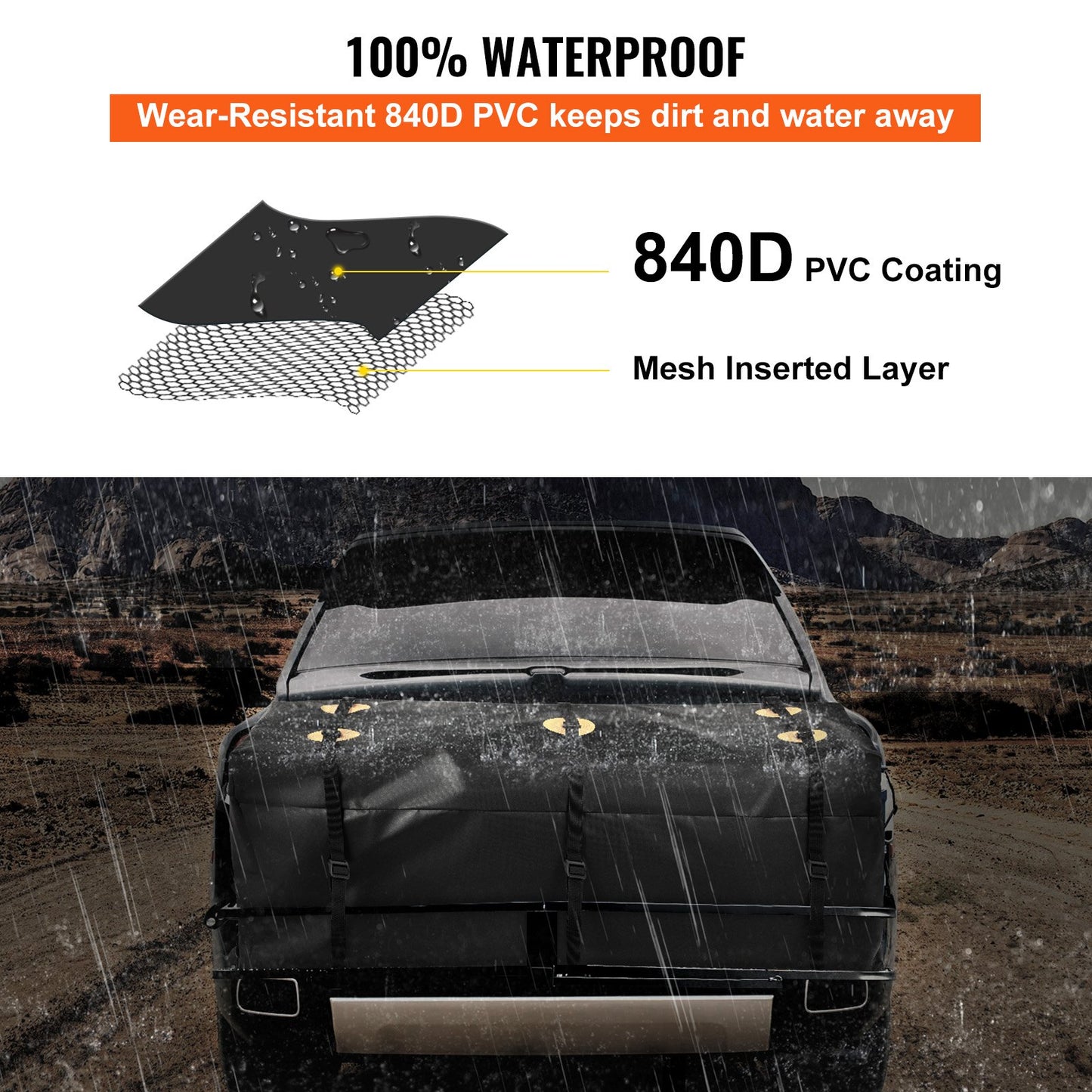 VEVOR Hitch Cargo Carrier Bag, Waterproof 840D PVC, 59"x24"x24" (20 Cubic Feet),