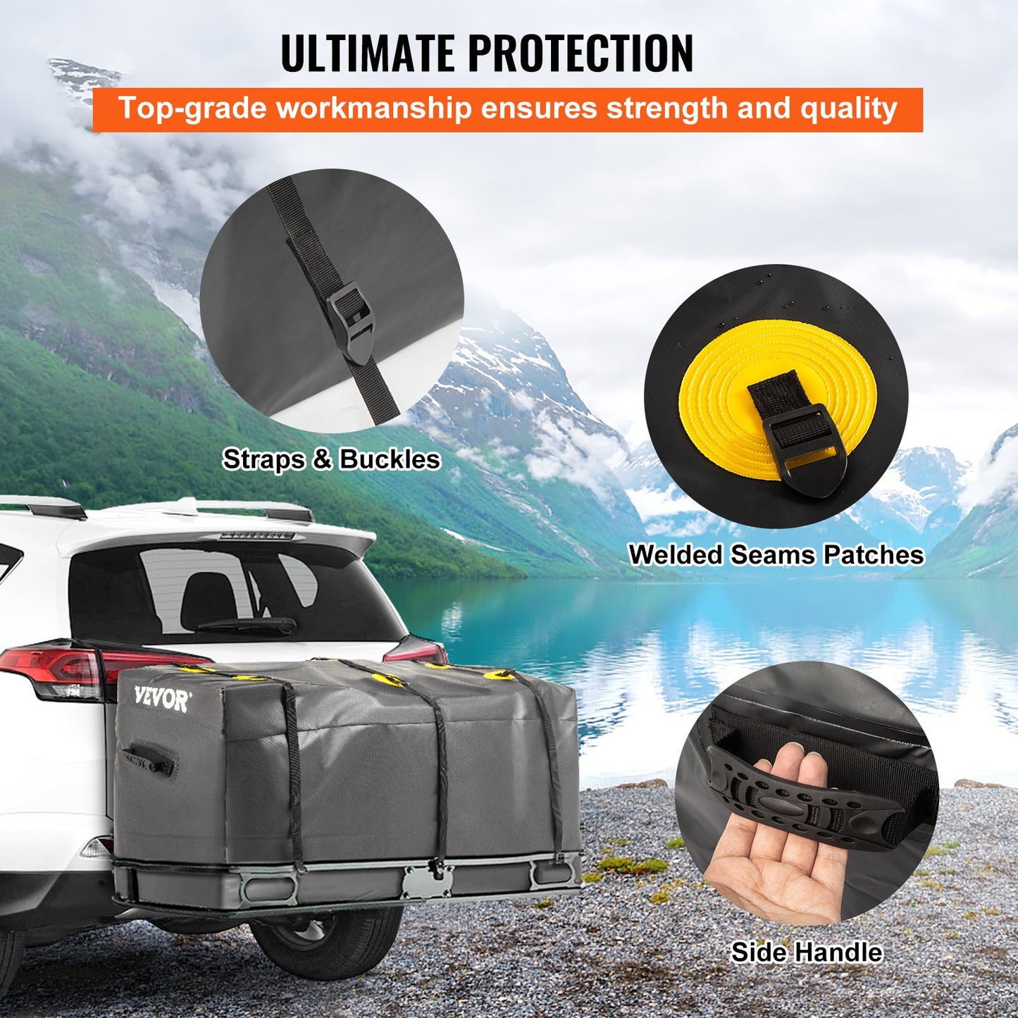 VEVOR Hitch Cargo Carrier Bag, Waterproof 840D PVC, 59"x24"x24" (20 Cubic Feet),