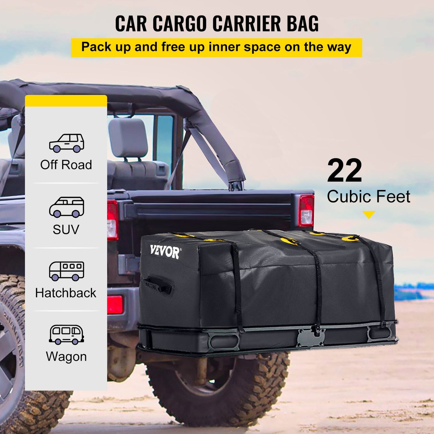 VEVOR Hitch Cargo Carrier Bag, Waterproof 840D PVC, 60\"x24\"x26\" (22 Cubic Feet),