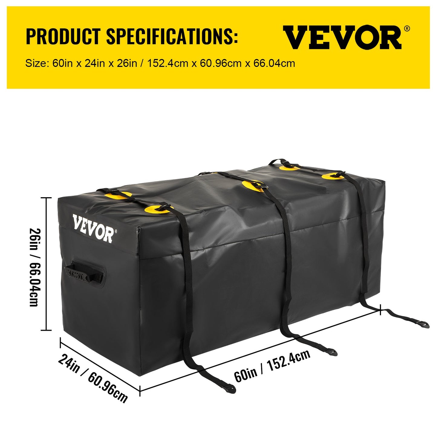 VEVOR Hitch Cargo Carrier Bag, Waterproof 840D PVC, 60\"x24\"x26\" (22 Cubic Feet),