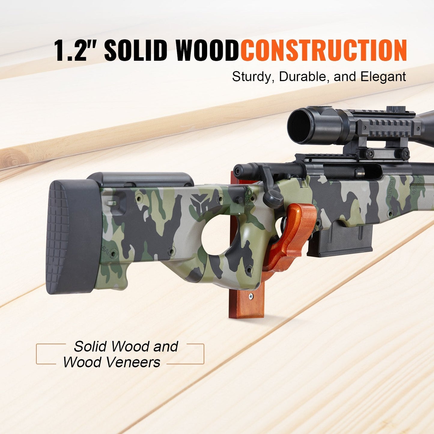 Wall-Mounted Wooden Gun Rack with Hooks for Single Firearm, 22.67 kg Capacity