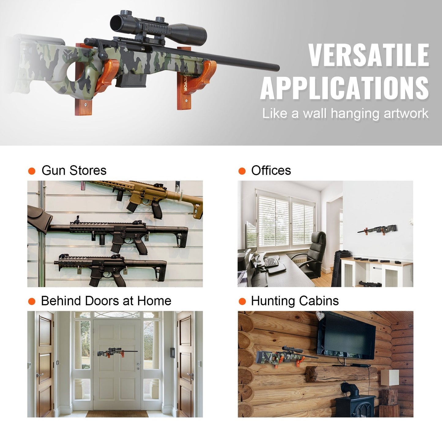 Wall-Mounted Wooden Gun Rack with Hooks for Single Firearm, 22.67 kg Capacity
