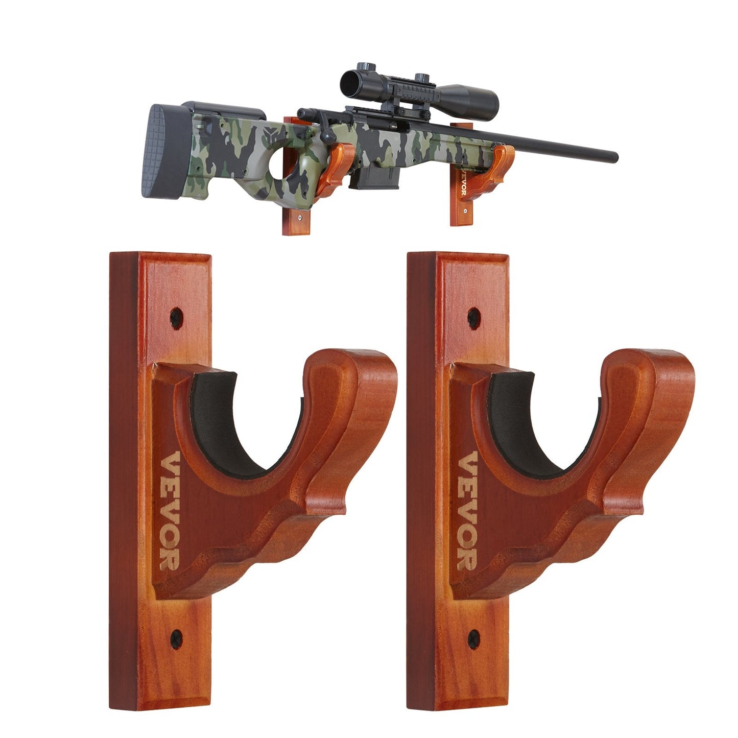 Wall-Mounted Wooden Gun Rack with Hooks for Single Firearm, 22.67 kg Capacity