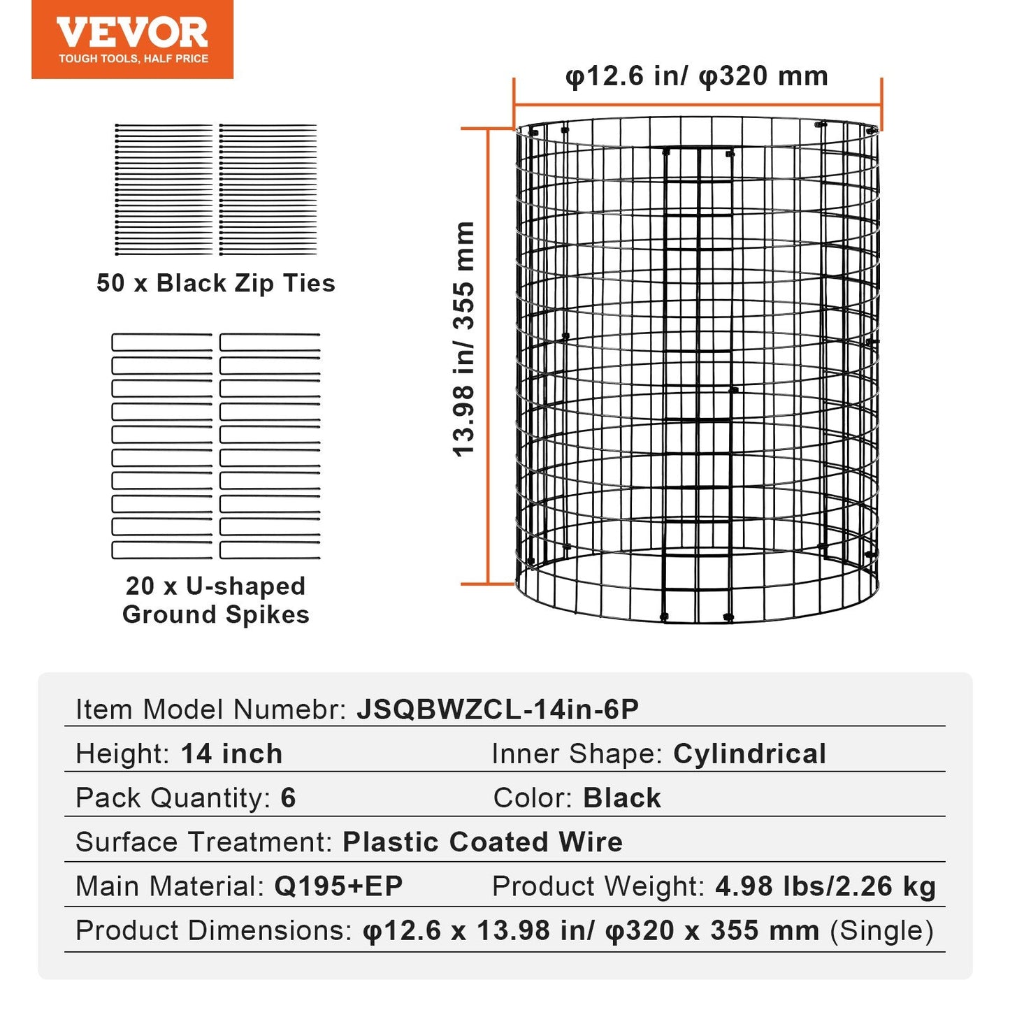 6-Pack Metal Plant Protector Cage, 0.32m Dia x 0.36m Height, Durable & Easy Setup