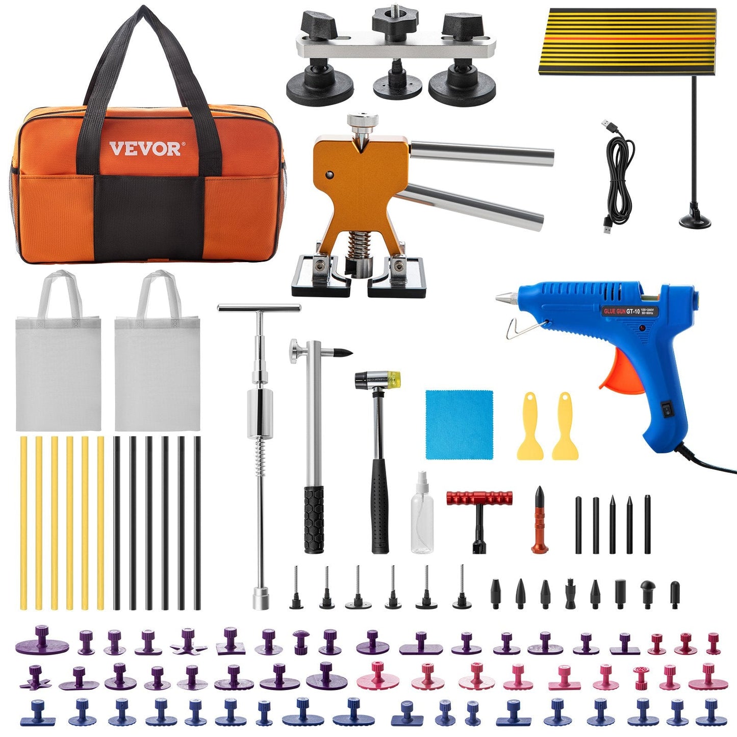 Comprehensive Dent Repair Kit: 89-Piece Set with Lifter, Puller, Hammer & More