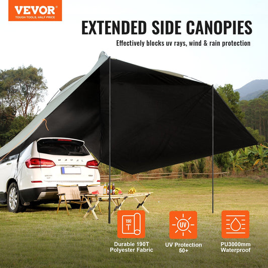 Large car side awning with PU2000mm waterproof polyester fabric for camping and travel