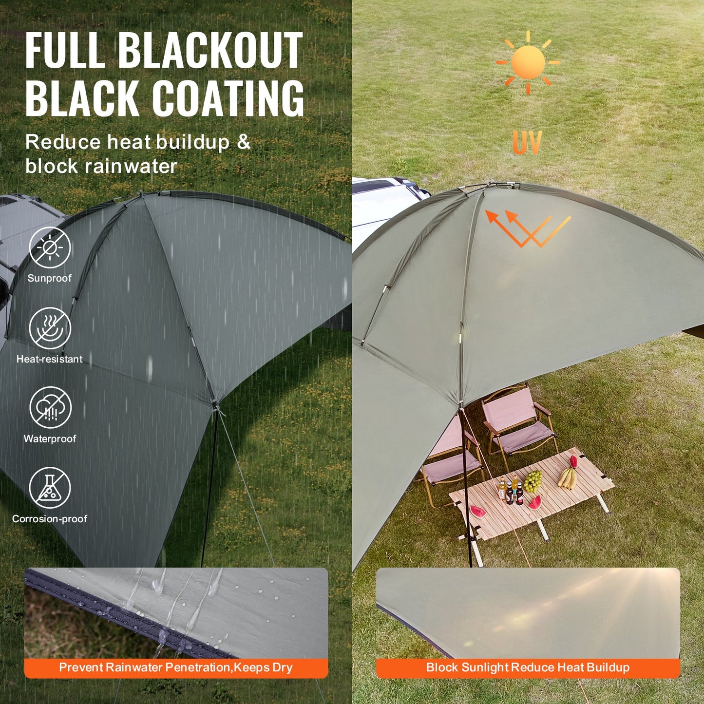 VEVOR Vehicle Awning, Large 10' x 7' Shade Coverage Car Side Awning, PU2000mm UV50+