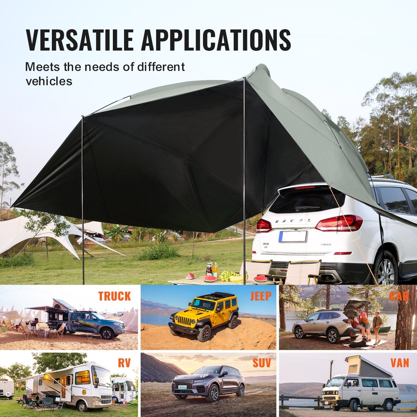 Large Vehicle Awning with UV Protection and Portable Storage, 3m x 2m Shade Area