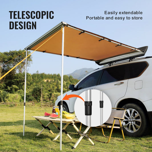 Retractable 1.4x2m Car Side Awning with UV Protection and Waterproof Bag