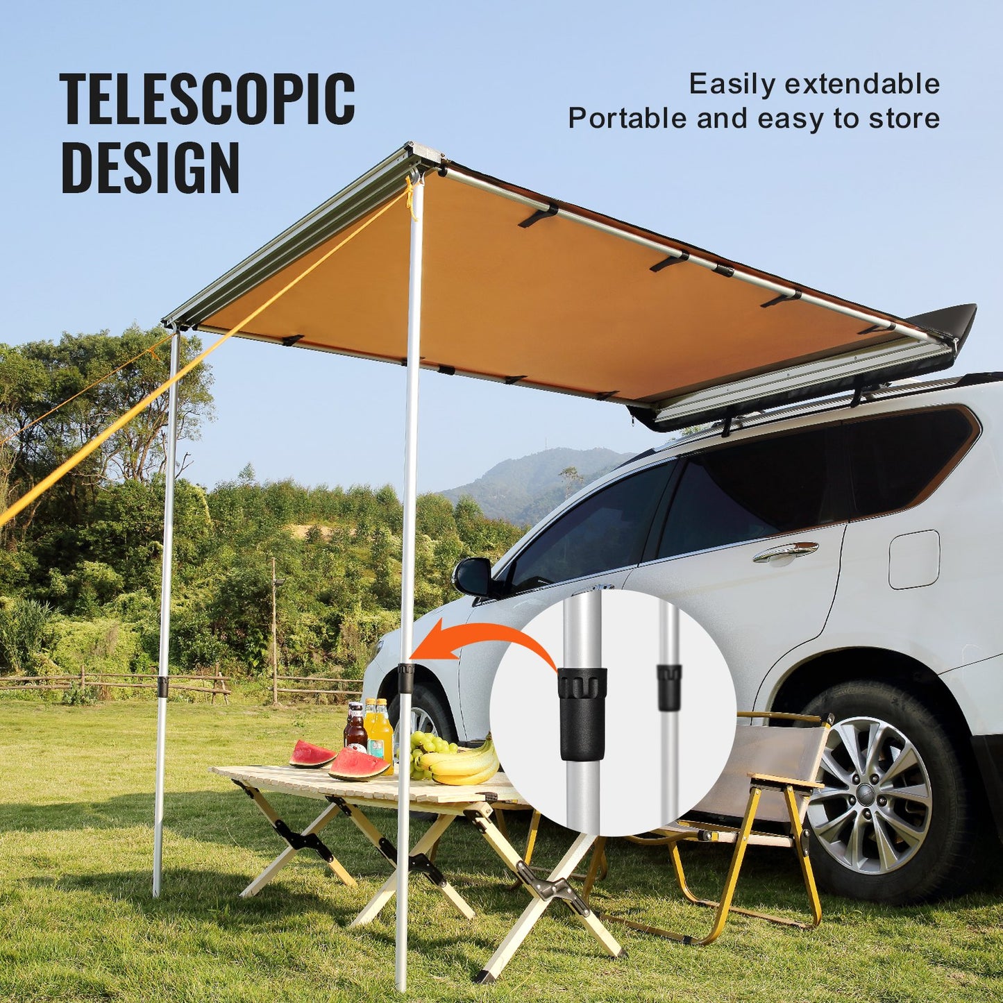 VEVOR Car Side Awning, Large 6.6' x 8.2' Shade Coverage Vehicle Awning, PU3000mm