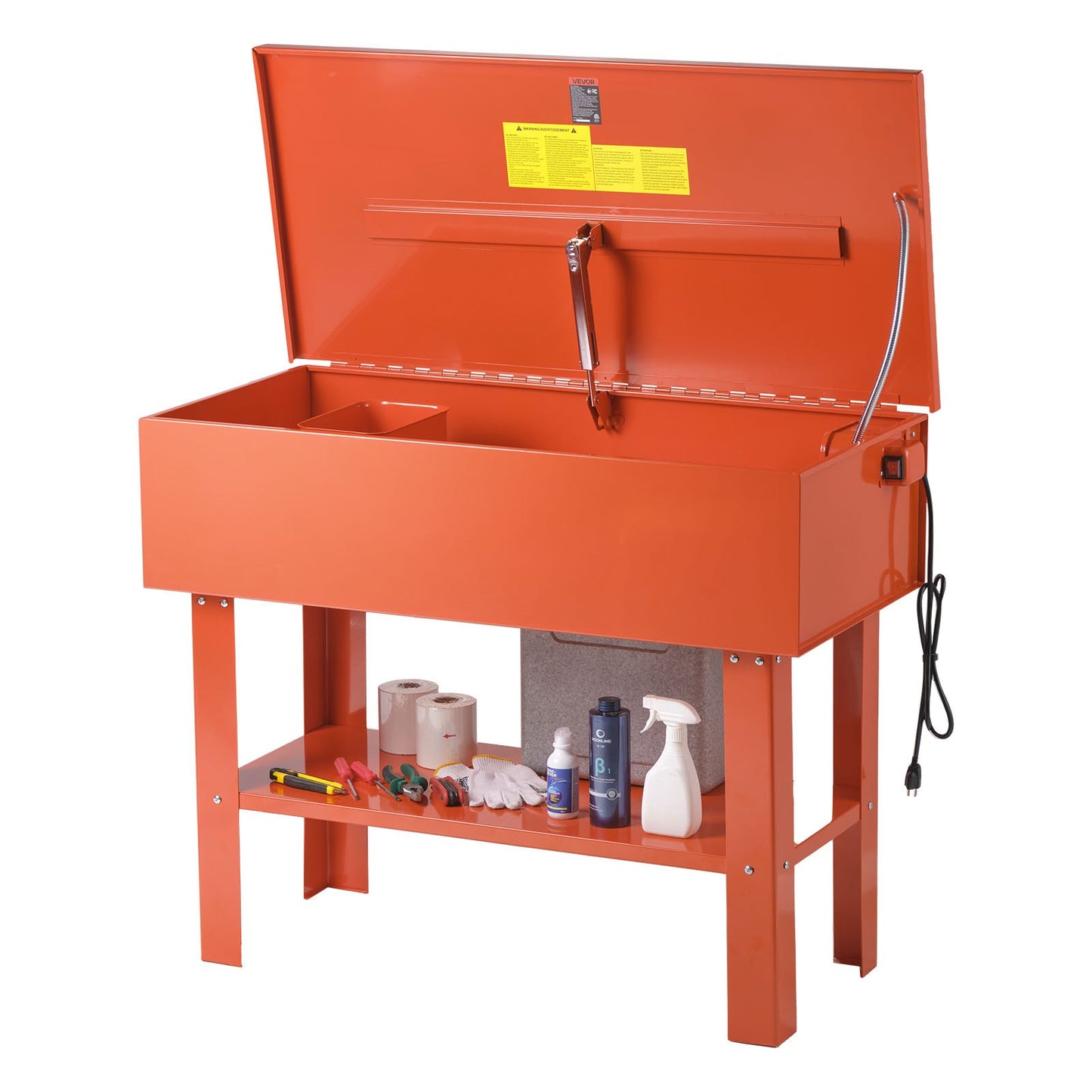 Parts Washer 135L Tank, 65L Solvent Capacity, 3L per Minute Max Pump Output, Heavy Duty Steel Cabinet Electric Pump Automotive Parts Washer Cleaner for Wheel Bearings, Gears, and Carburetors
