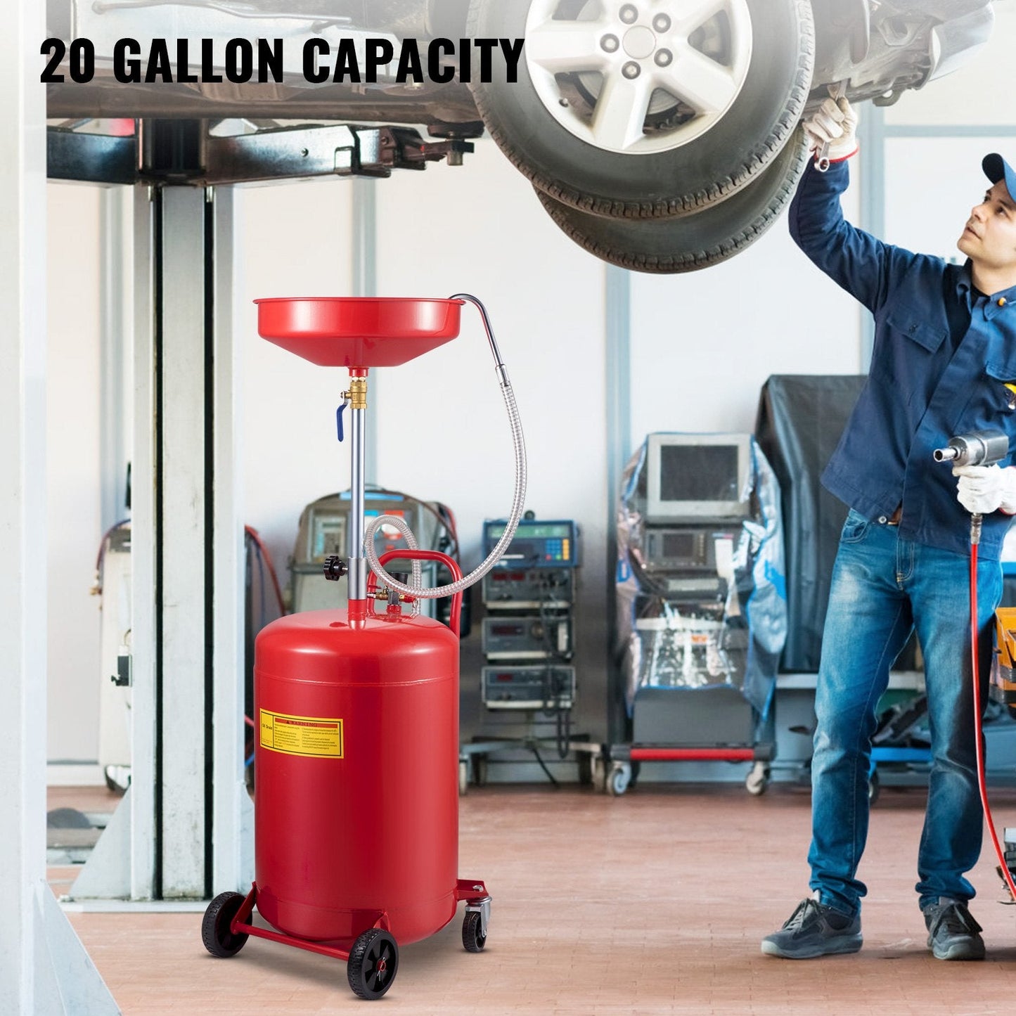 Portable 80L Oil Drain Tank with Adjustable Height & Air Operation