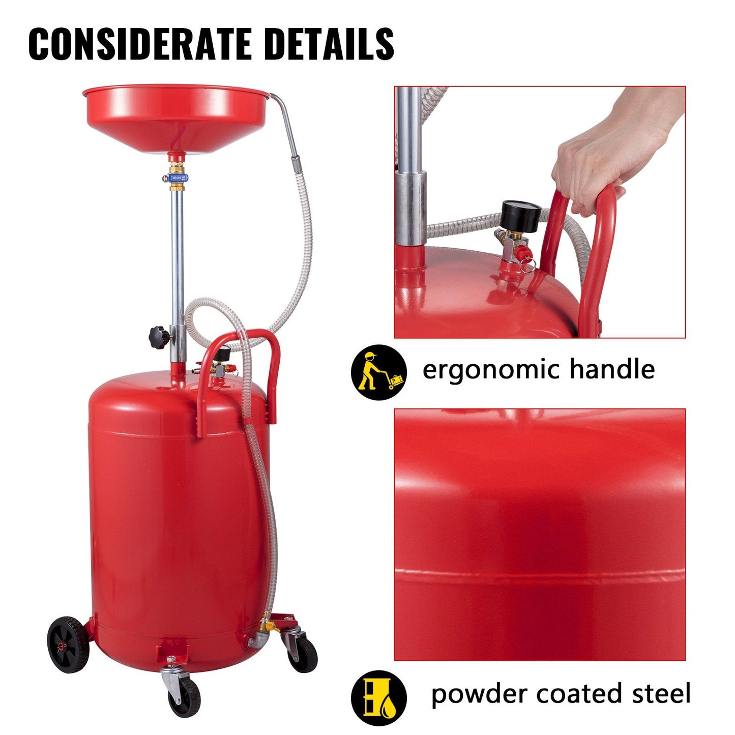 Portable 80L Oil Drain Tank with Adjustable Height & Air Operation