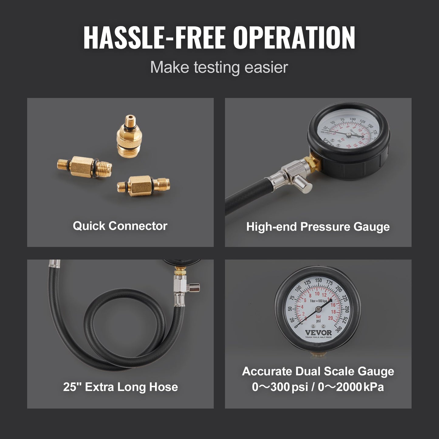 VEVOR Compression Tester Adapter Kit, 9 Pcs Automotive Engine Cylinder Leak Down