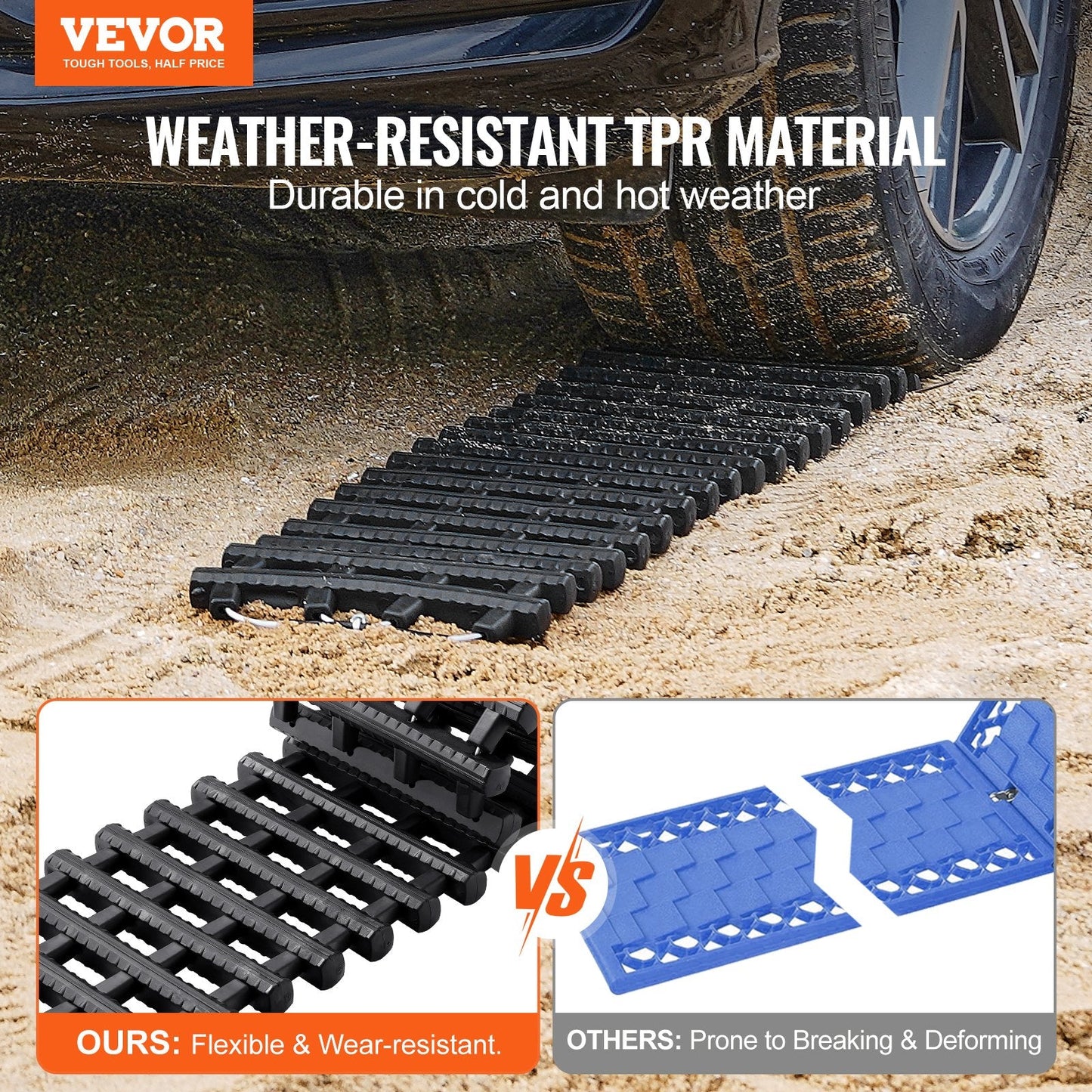 2 Traction Boards with TPR for Mud, Snow, Sand - 7-Ton Capacity, 0.78m Length