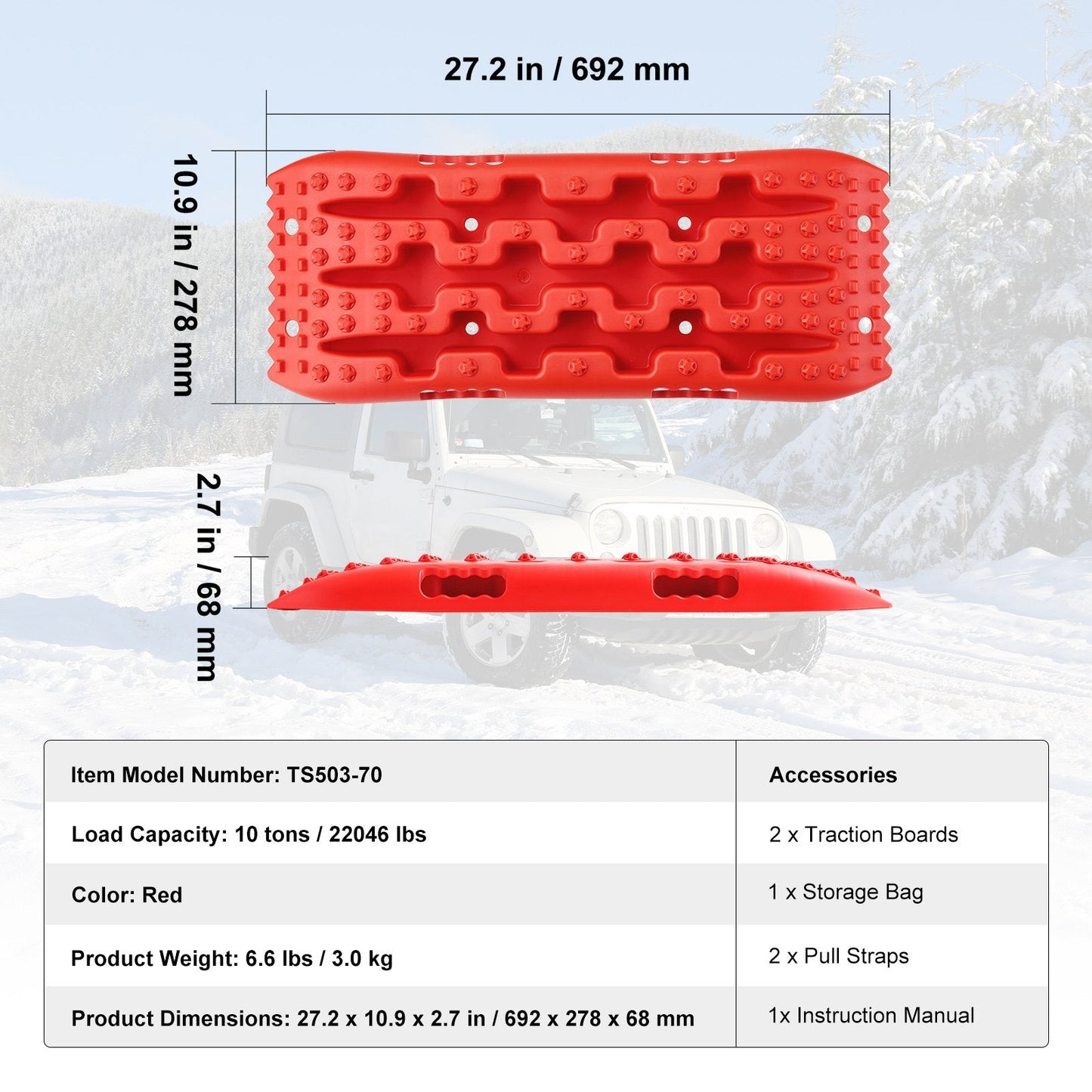 2PCS High-Strength Traction Boards for Mud, Snow, Sand with Storage Bag, Red