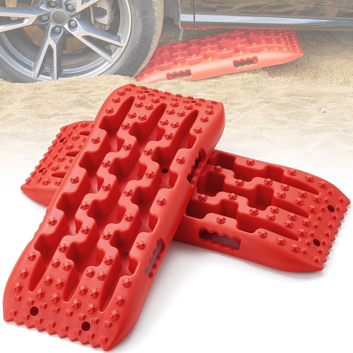 2PCS High-Strength Traction Boards for Mud, Snow, Sand with Storage Bag, Red
