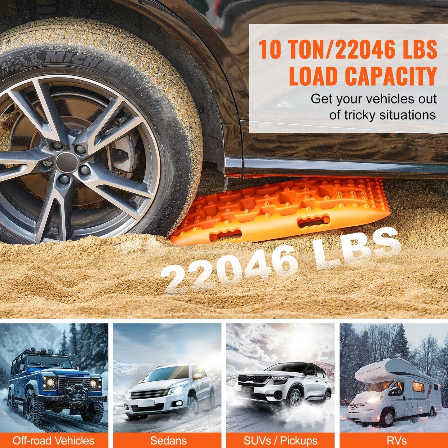 Heavy-Duty Traction Boards for Mud, Snow, Sand with Storage Bag, 10-Ton Capacity