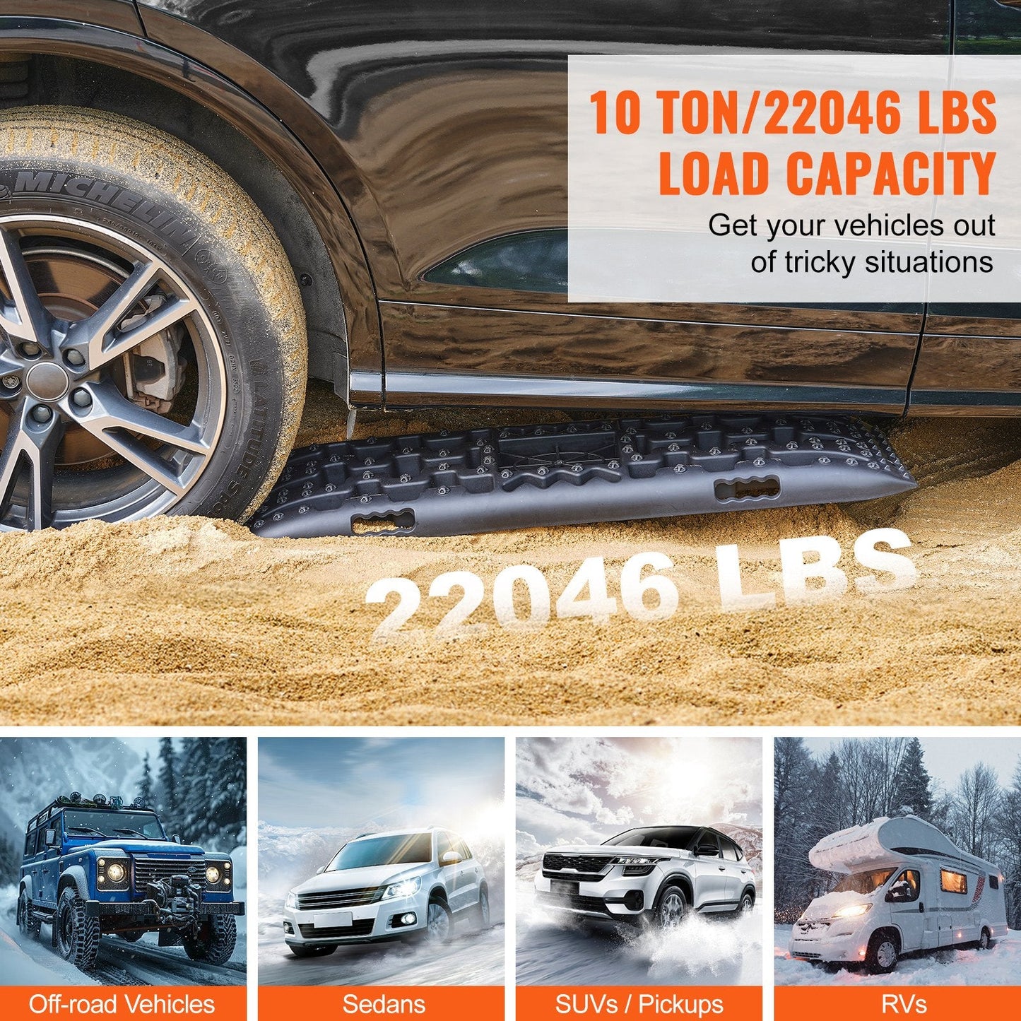 2 Traction Boards with Storage Bag for Off-Road Recovery, 10-Ton Capacity