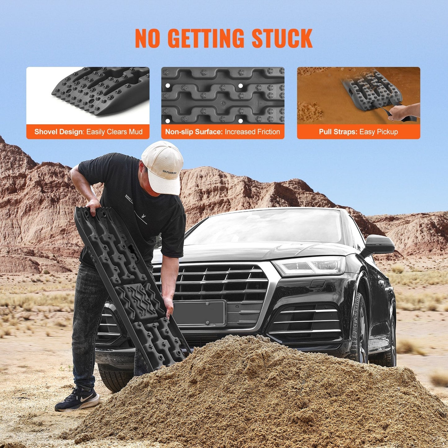 2 Traction Boards with Storage Bag for Off-Road Recovery, 10-Ton Capacity