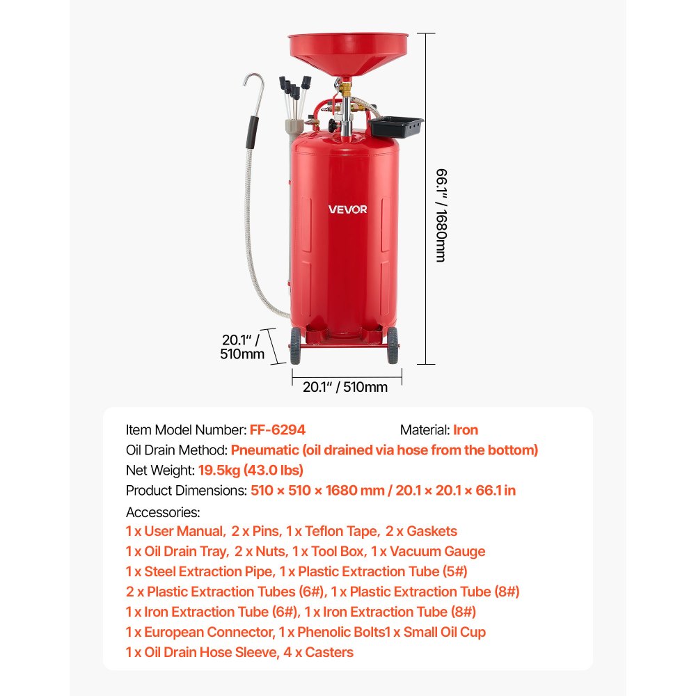 Waste Oil Drain Tank 79.5L Air Operated Portable Oil Drainer