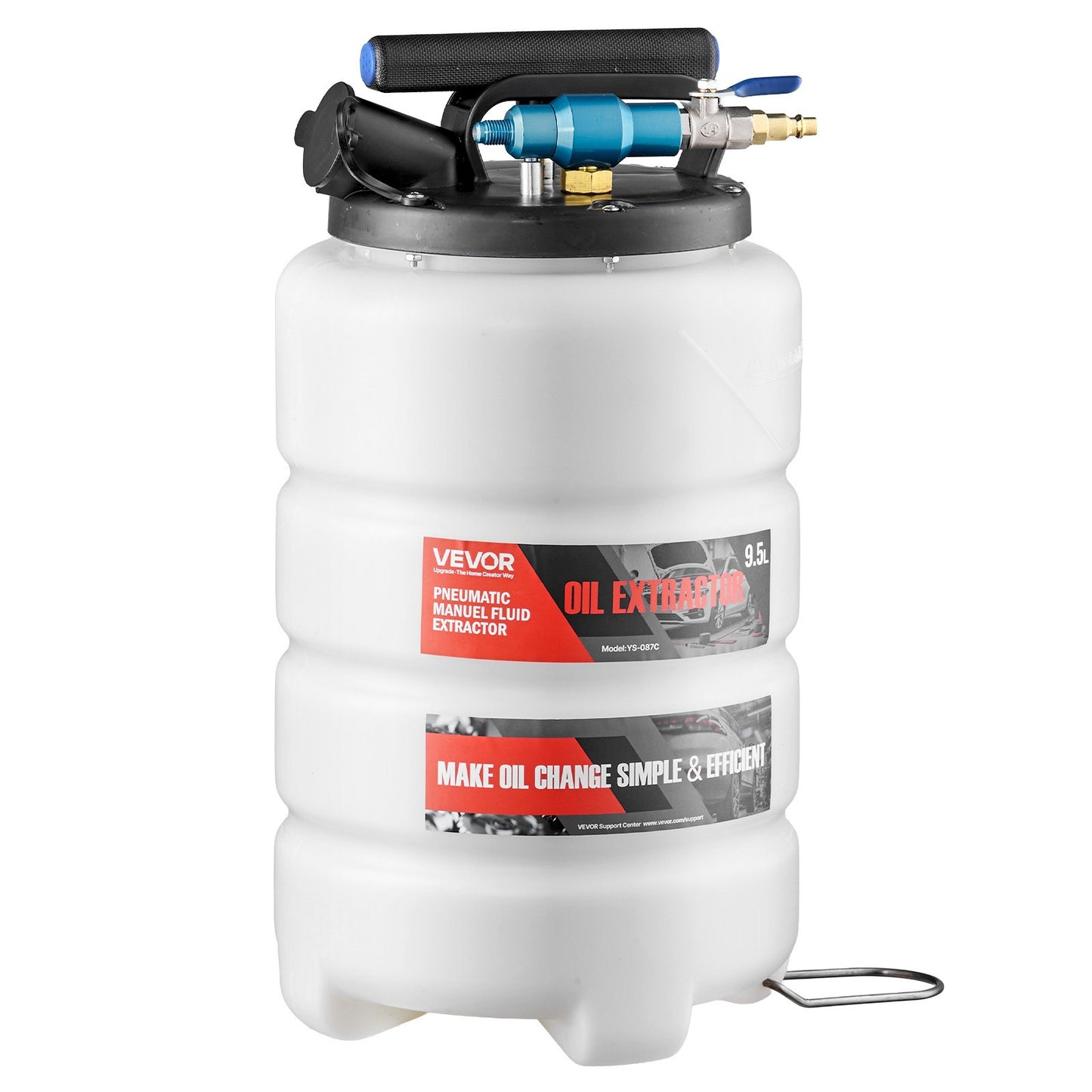 Fluid Extractor, 9.5 L Capacity, Pneumatic/Manual Vacuum Fluid Extractor with 150 cm Long Horse & Three 120 cm Extension Tubes, Oil Change Pump with PE Tank for Cars, Lawn Mowers, Boats