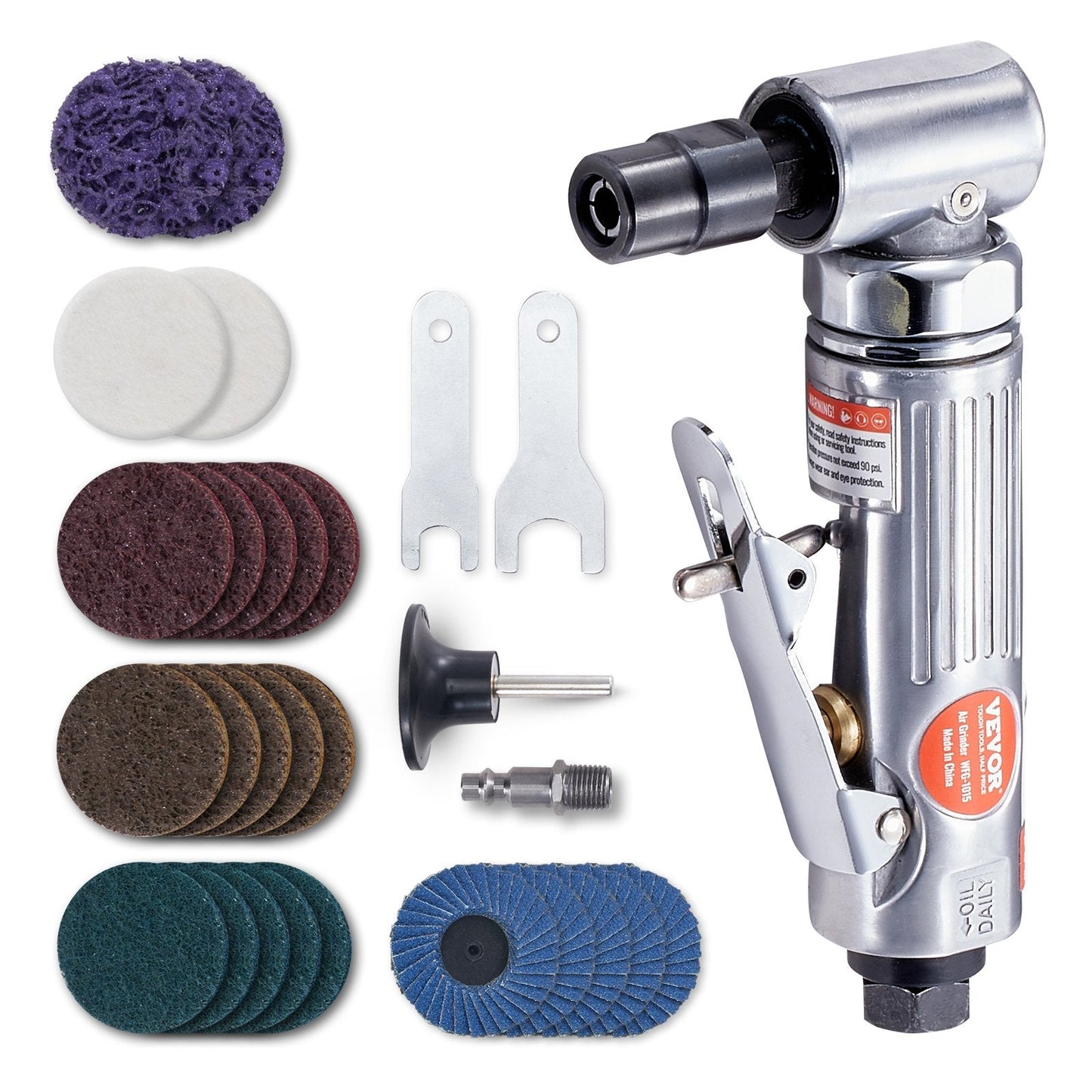 Heavy Duty 0.6m Air Angle Grinder, 20000RPM with 24 Grinding & Polishing Discs