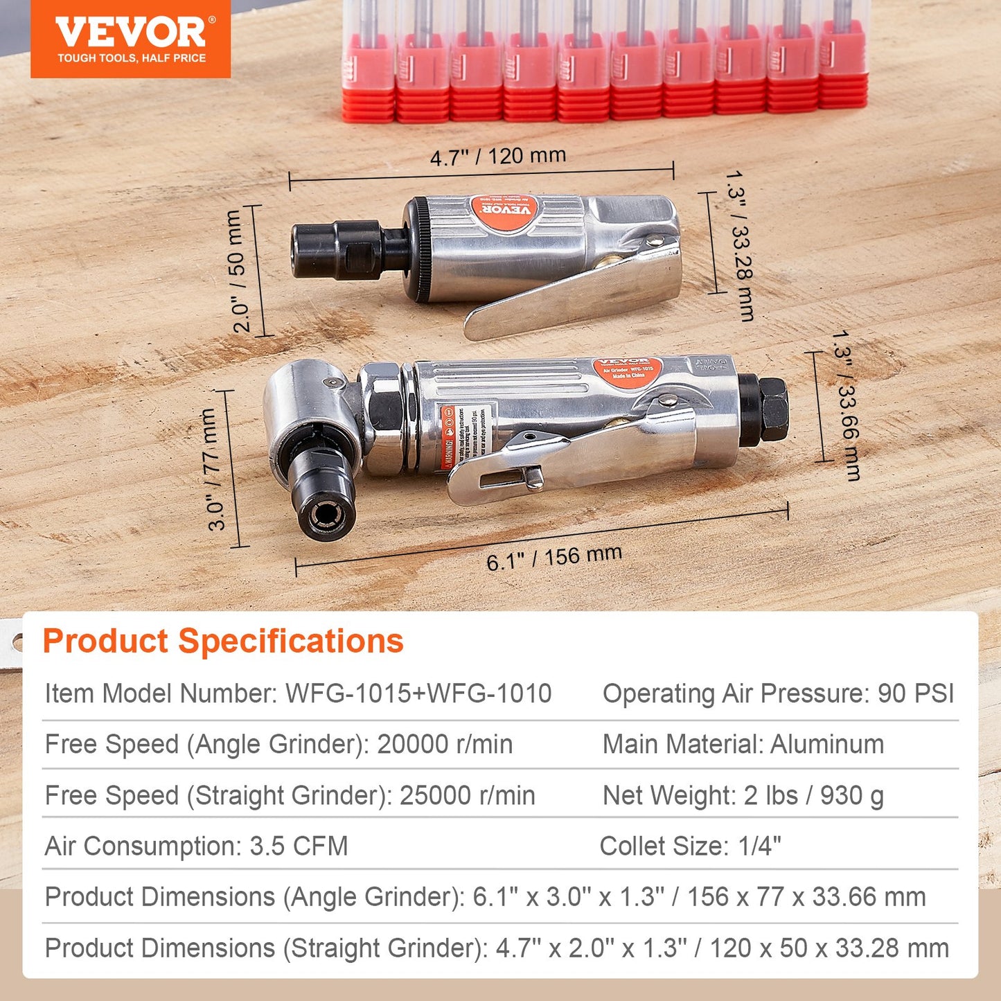 VEVOR Air Die Grinder Kit, Right Angle and Straight Die Grinder Combo, Heavy Duty