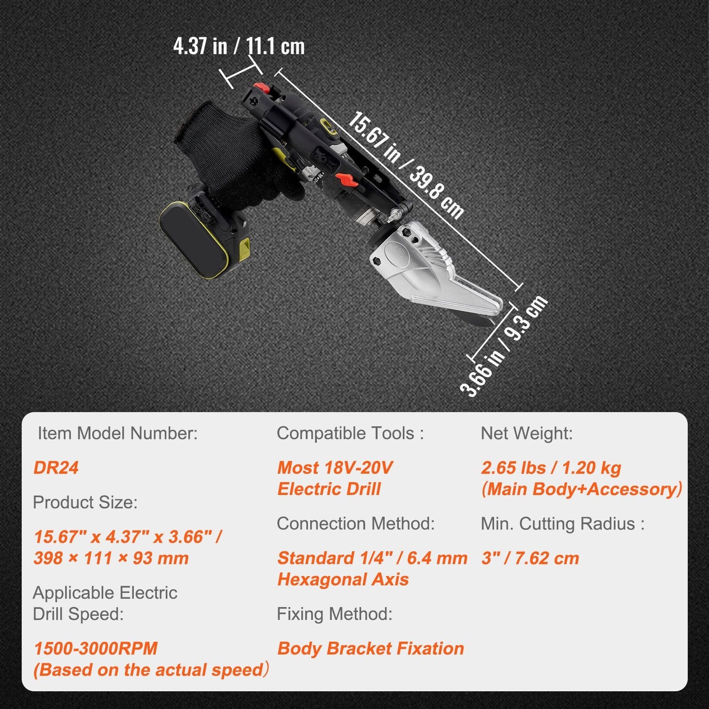 360° Pivot Board Cutter Attachment for Electric Drills, Cuts Fiber & Plasterboard