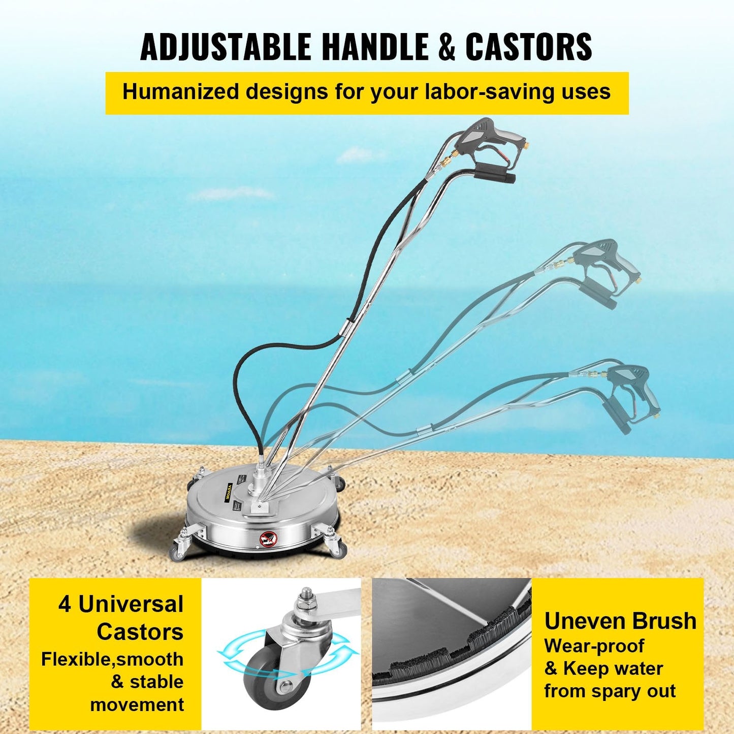 Pressure Washer Surface Cleaner, 0.58m, 4000 PSI, 3 Nozzles, Stainless Steel Frame
