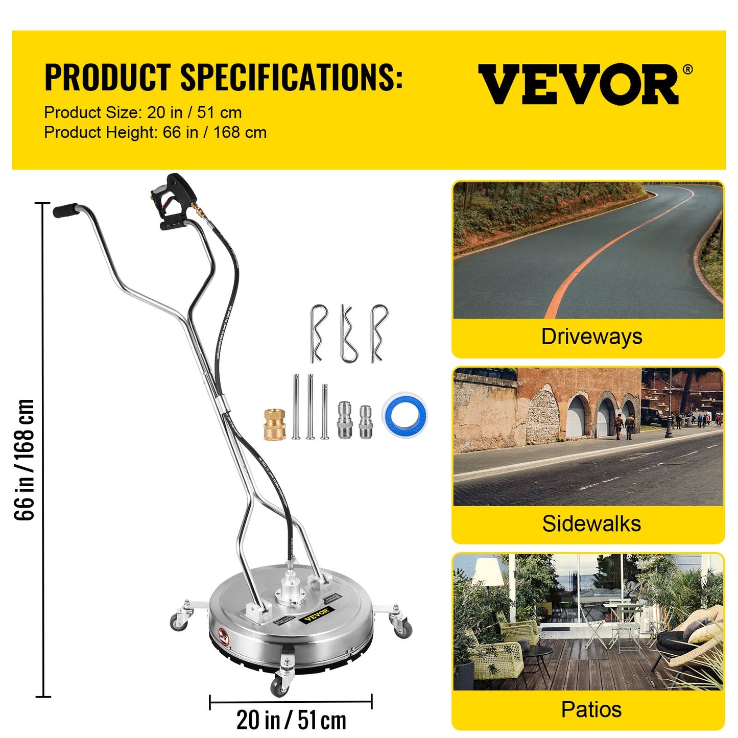 VEVOR Pressure Washer Surface Cleaner, 20'', Max. 4000 PSI Pressure by 2 Nozzles