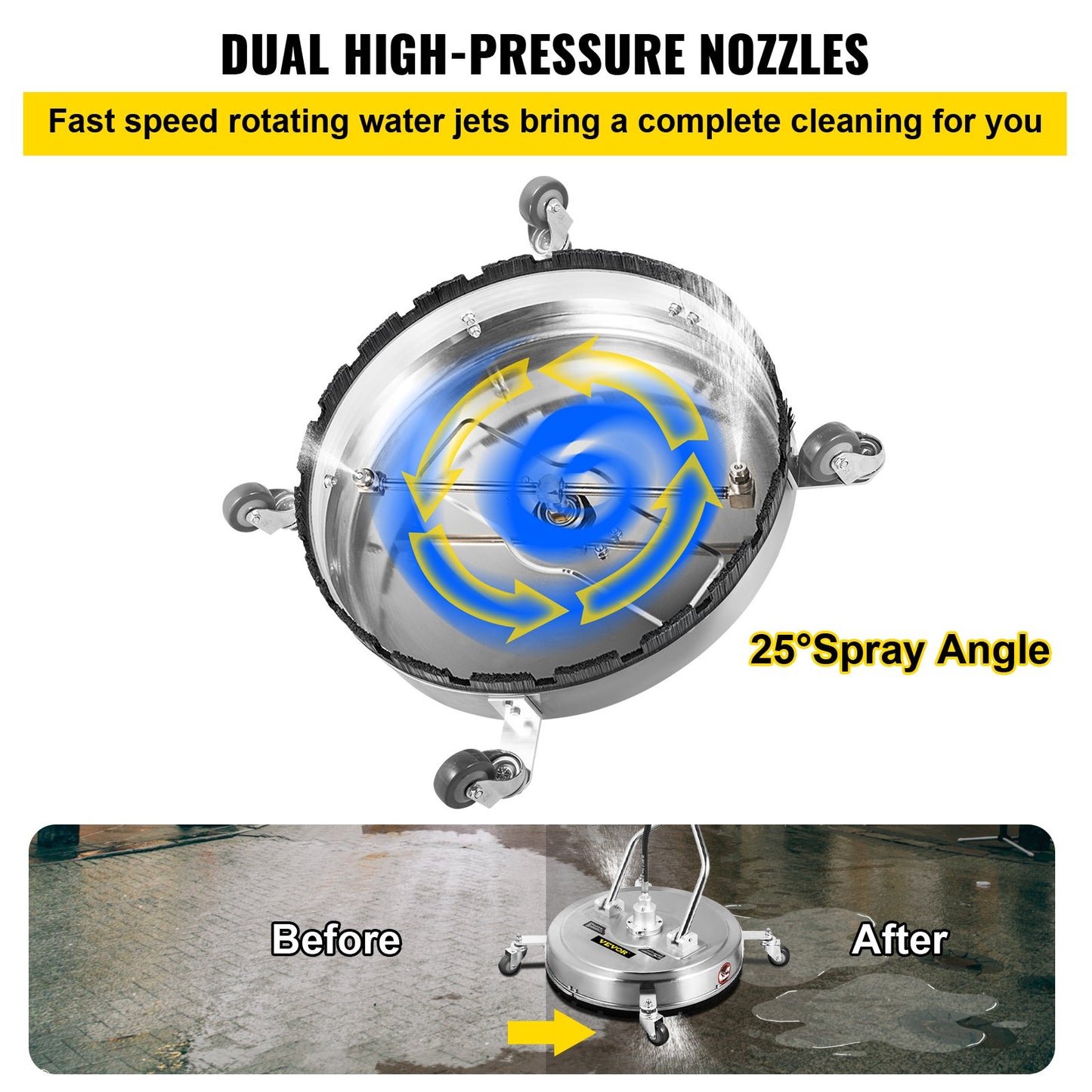 VEVOR Pressure Washer Surface Cleaner, 24'', Max. 4000 PSI by 2 Strong Nozzles for