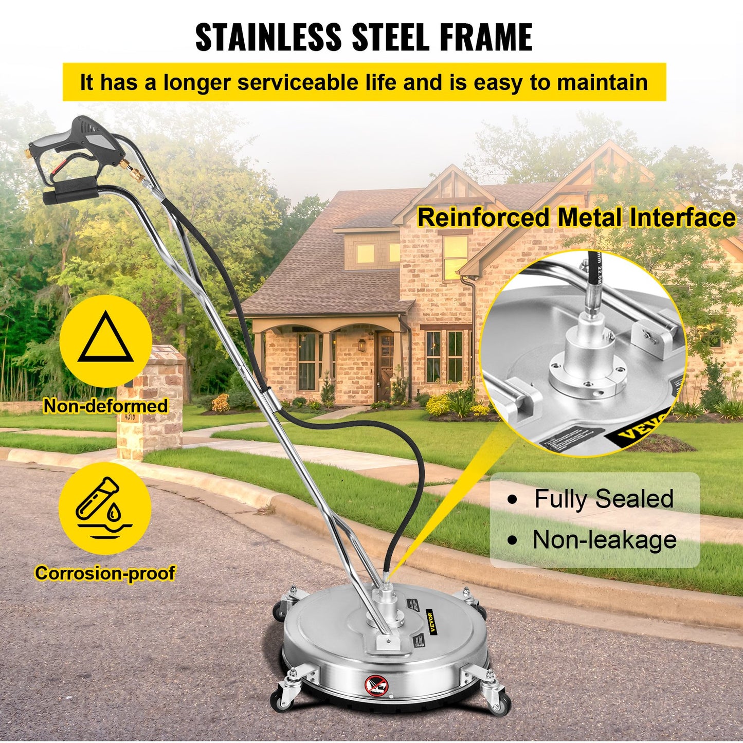 VEVOR Pressure Washer Surface Cleaner, 24'', Max. 4000 PSI by 2 Strong Nozzles for