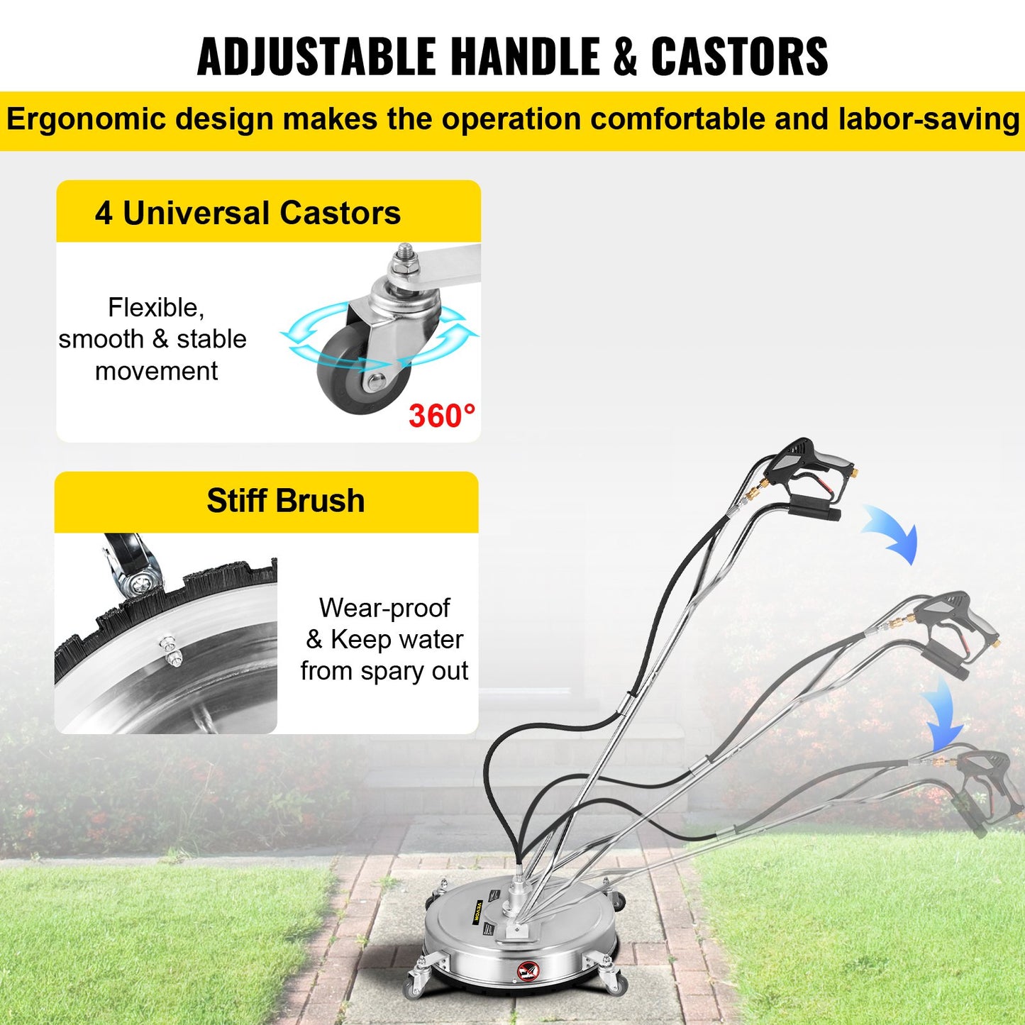 VEVOR Pressure Washer Surface Cleaner, 24'', Max. 4000 PSI by 2 Strong Nozzles for