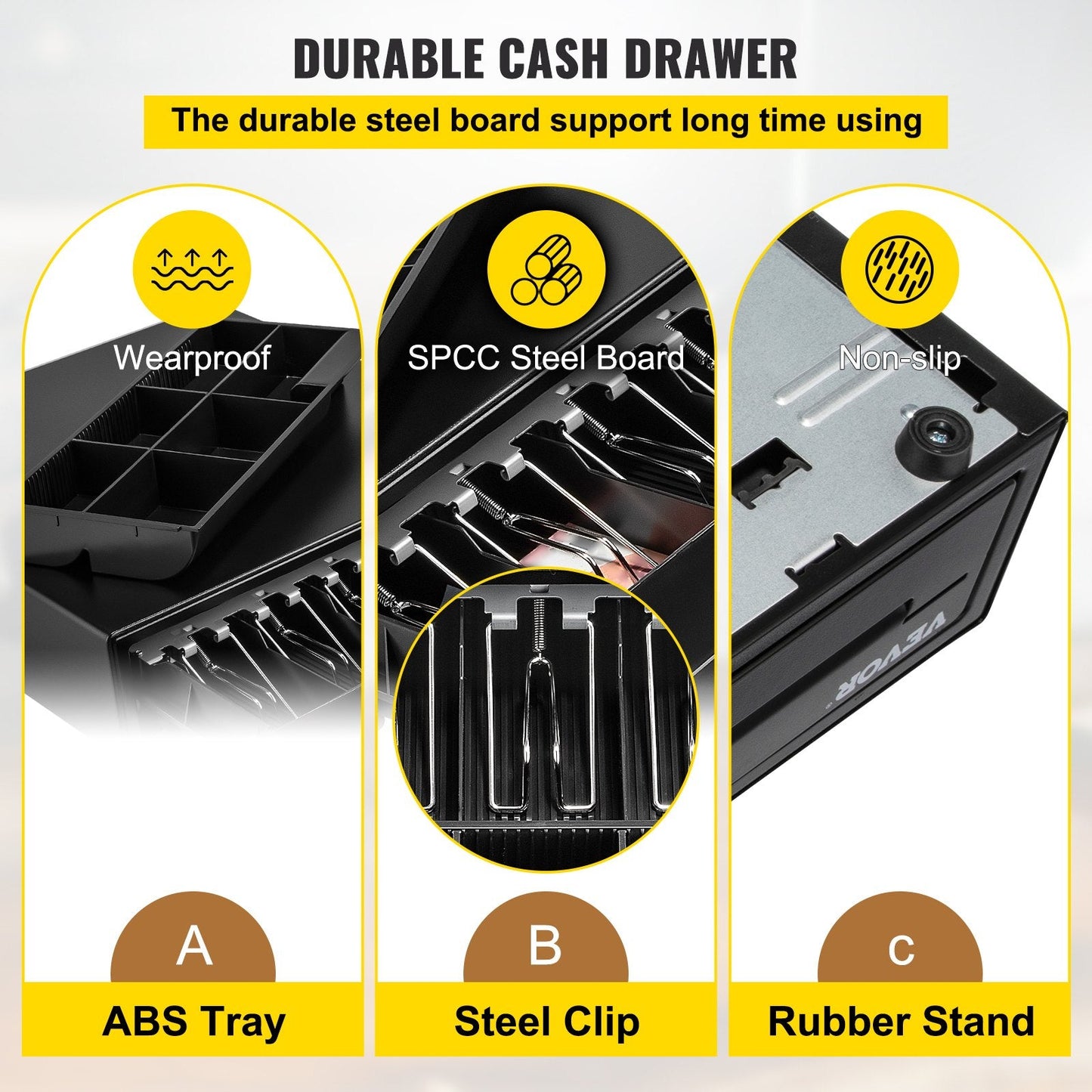 Heavy Duty Cash Drawer for POS Systems with 5 Bill & 6 Coin Trays, 41 cm Wide