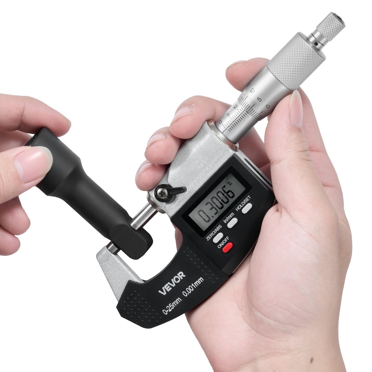 Micrometer Set, Digital Outside Micrometer 0-25.4 mm Measuring Range, 0.001 mm Resolution, Ultra-Precision Accuracy, LCD Screen, in/mm Switch, Carbide Tip, with Protective Case