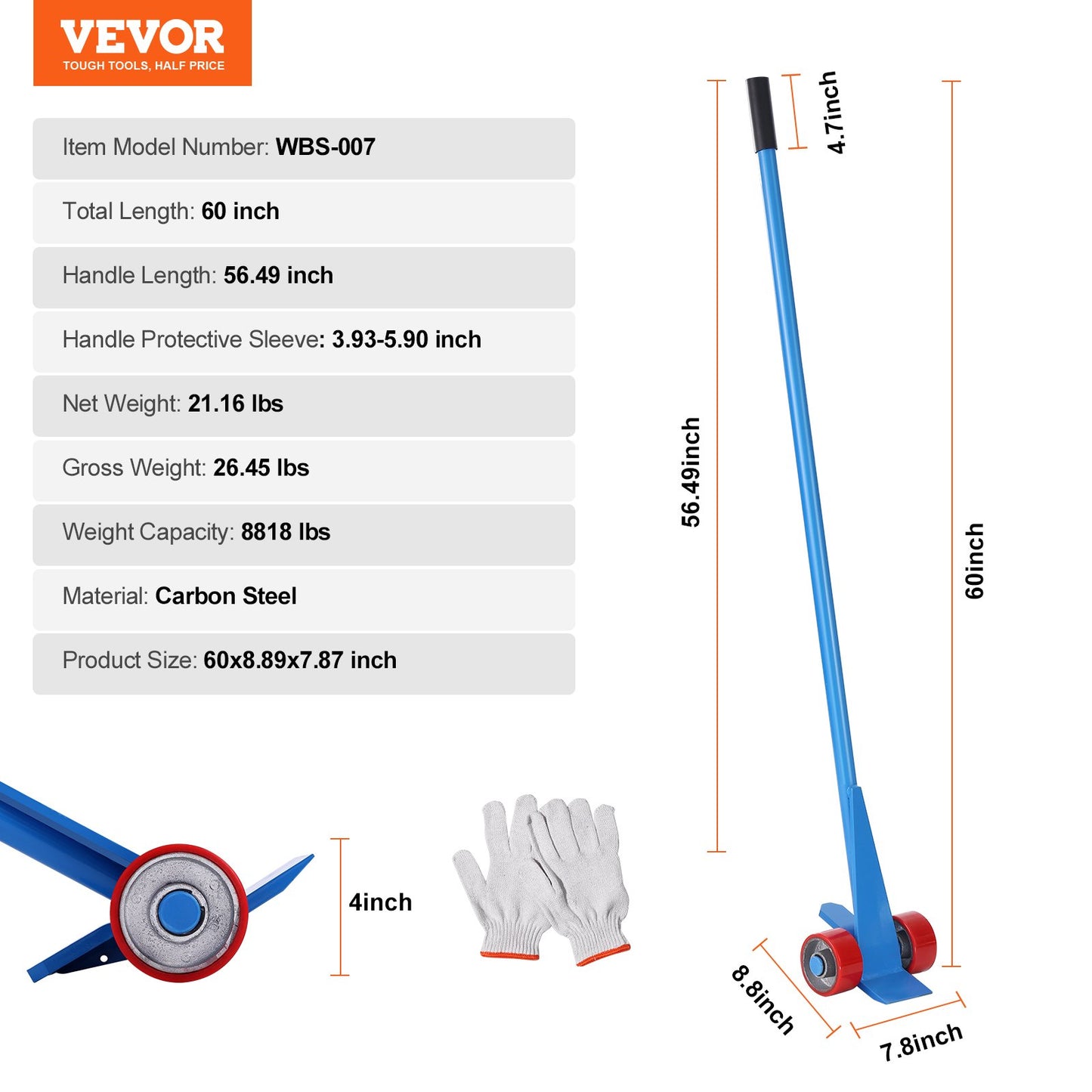 VEVOR Pallet Buster, 152.4 cm Handle, 4 ton Weight Capacity, Q235 Carbon Steel,