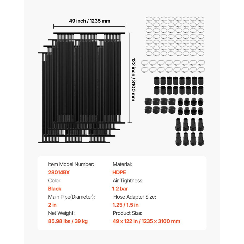 VEVOR Solar Pool Heater 1235 x 3100mm Aboveground Pool Heating System( 4 Panels)
