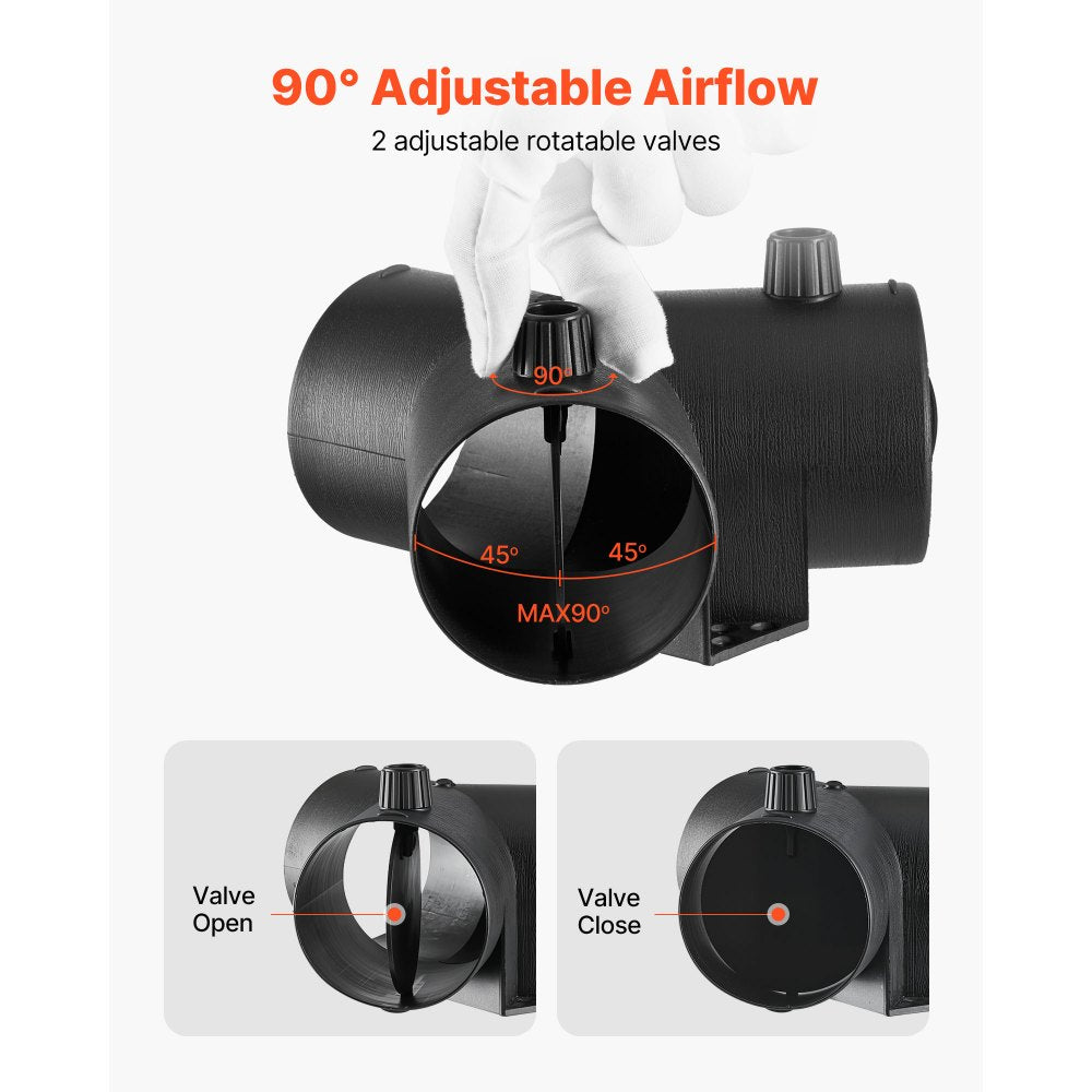 Diesel Heater Connector, 75mm Diesel Heater Duct Connector Accessories, 3-Way Y Branch Diesels Heaters Air Vent Duct with 2 90° Rotatable Valves, Black Joint Connectors for 2KW 5KW 8KW Heaters