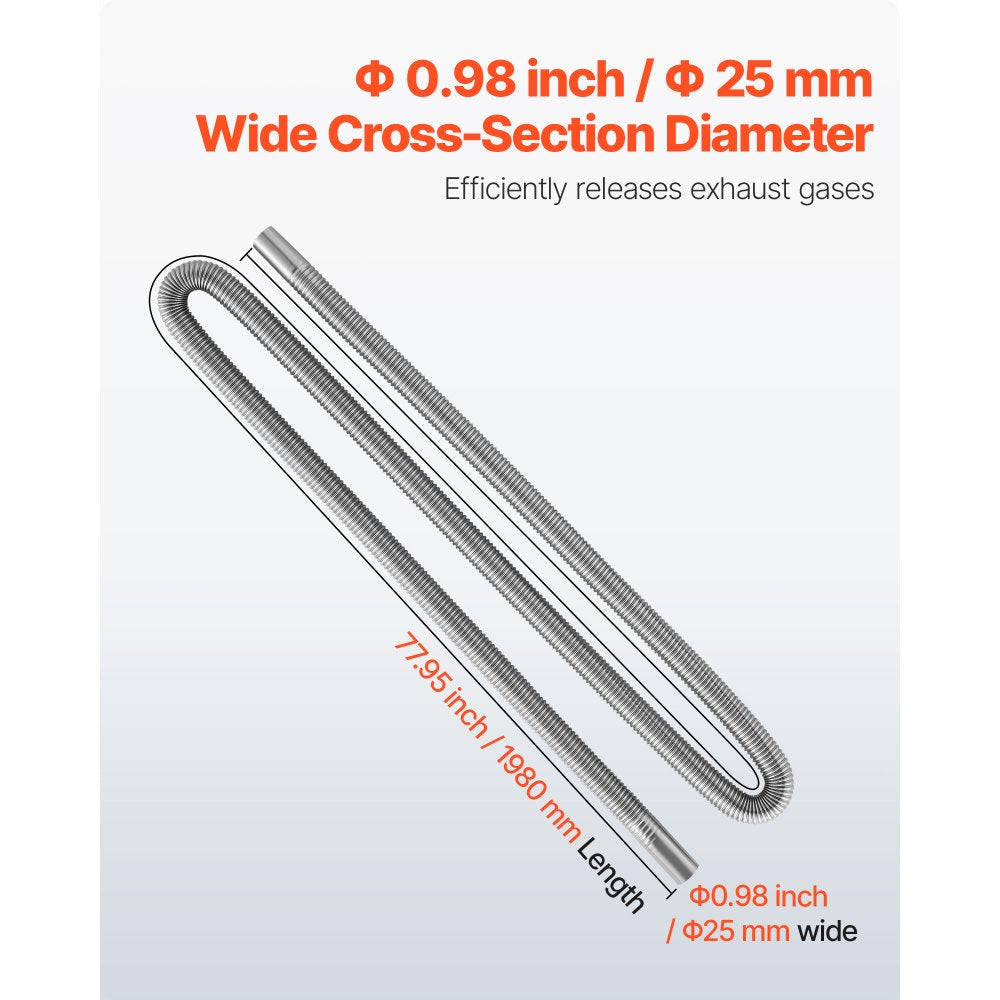 Exhaust Hose, 1980mm Stainless Steel Exhausts Hose, Diesel Heater Flexible Exhaust Pipe with 2 Hose Clamps, Exhausts Hoses Kit Diesel Heater Accessories for 2KW 5KW 8KW Diesels Heaters