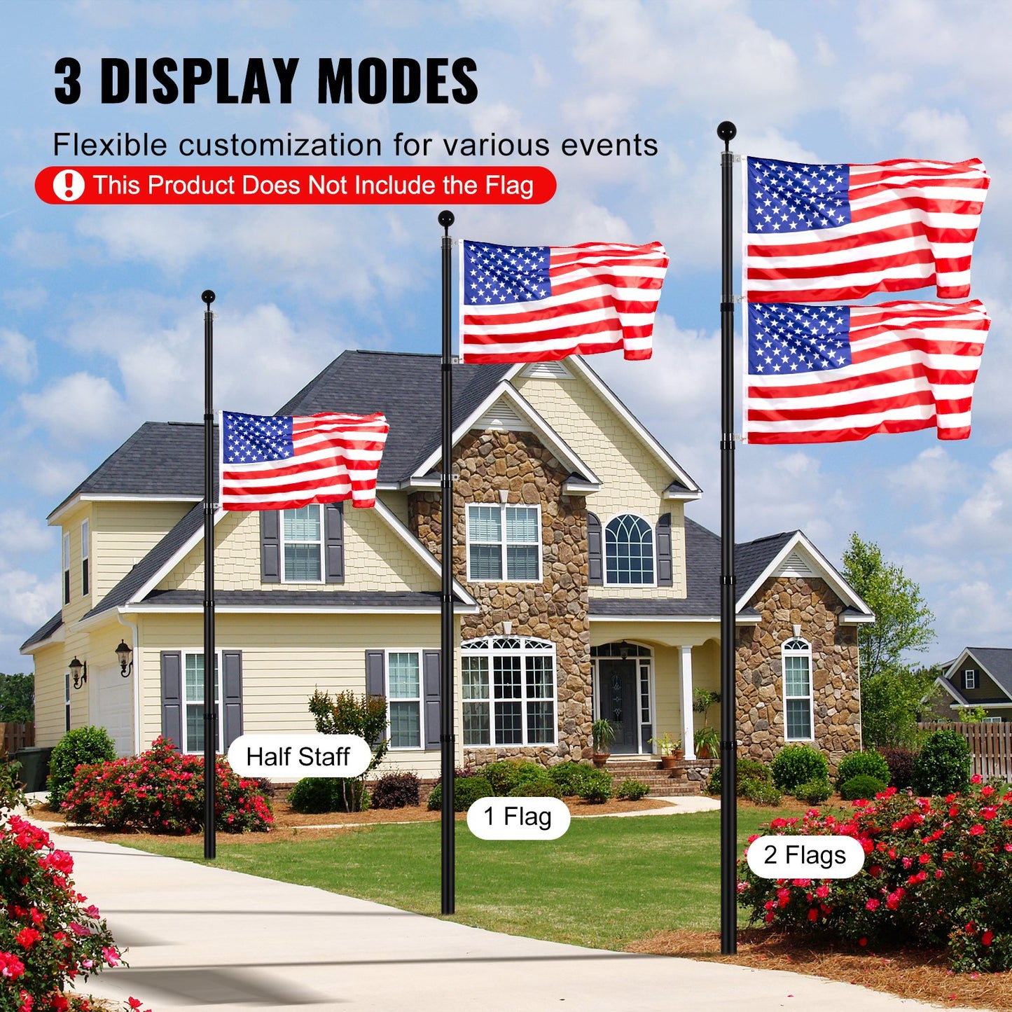 VEVOR 20FT Telescopic Flagpole Kit, Heavy Duty Aluminum Alloy Flag Pole Kit in Ground