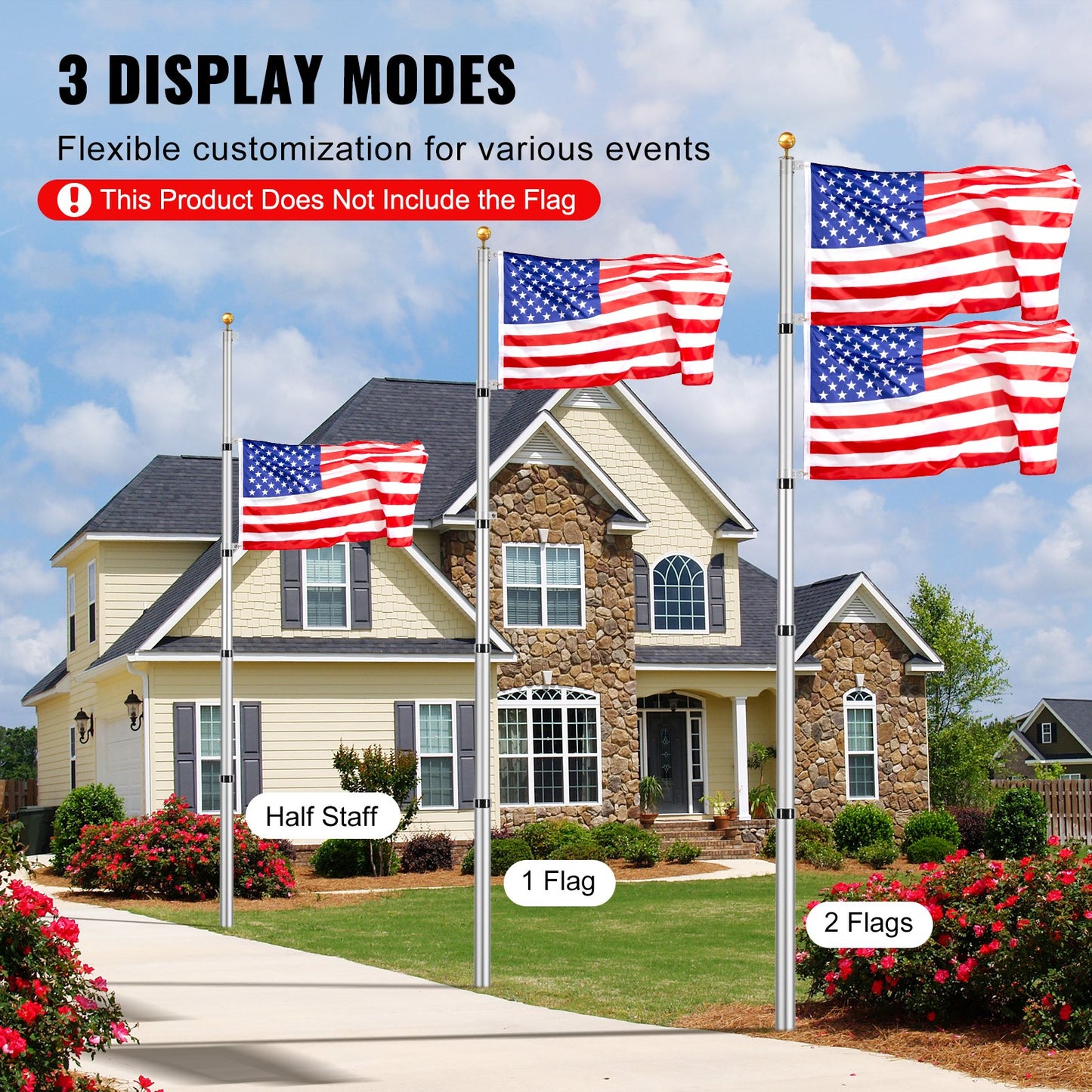 VEVOR 20FT Telescopic Flagpole Kit, Heavy Duty Aluminum Alloy Flag Pole Kit in Ground