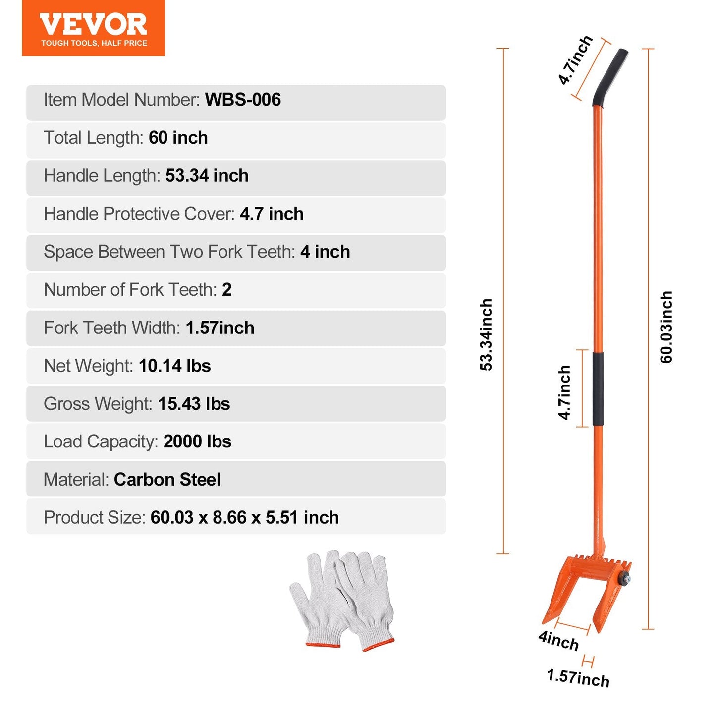 Heavy Duty 1.5m Carbon Steel Pry Bar, 907kg Capacity, Multi-Use Demolition Tool